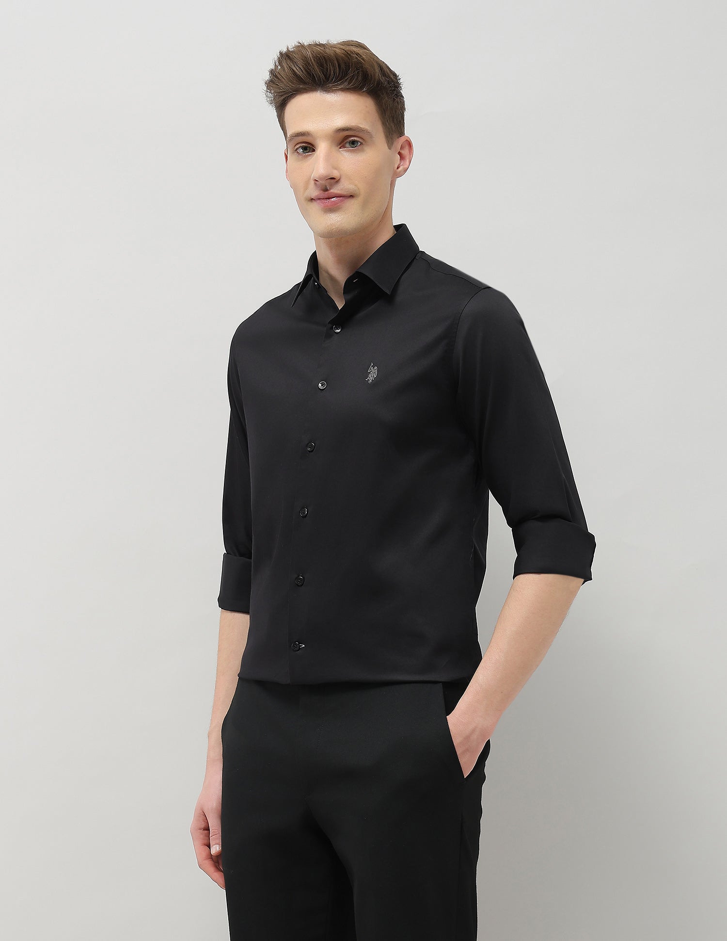 Solid Tailored Fit Shirt Black - U.S. Polo Assn. India | Large