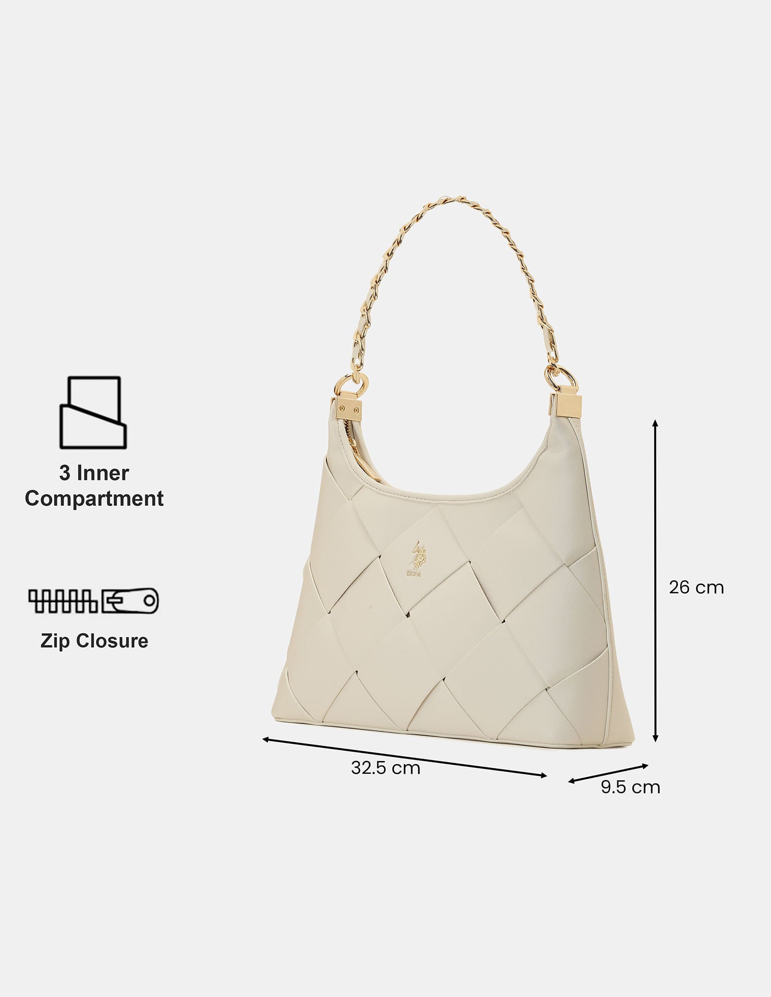 Women Babie Shoulder Bag with Woven Texture Off White - U.S. POLO ASSN. | Large