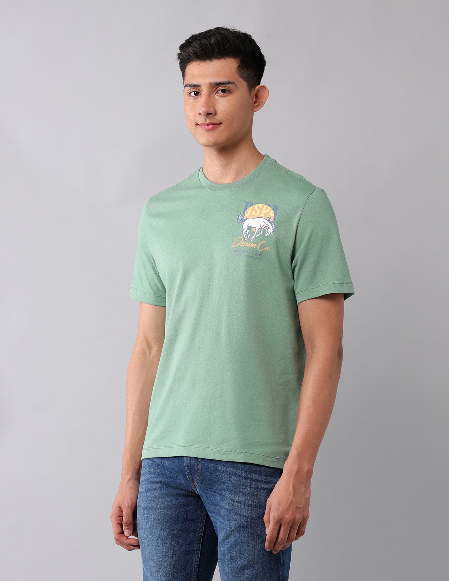 Brand Printed Muscle Fit T-Shirt Light Green - U.S. Polo Assn. India | Large