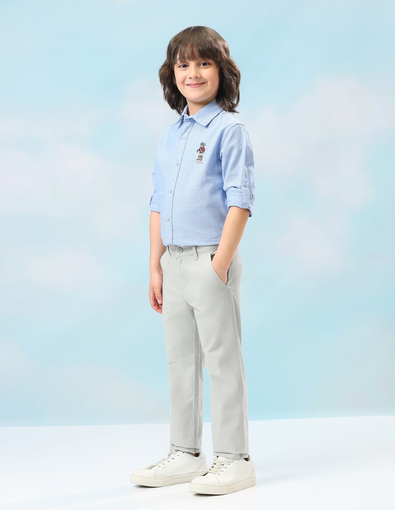 Mid Rise Twill Trousers Light Grey - U.S. Polo Assn. India | Large