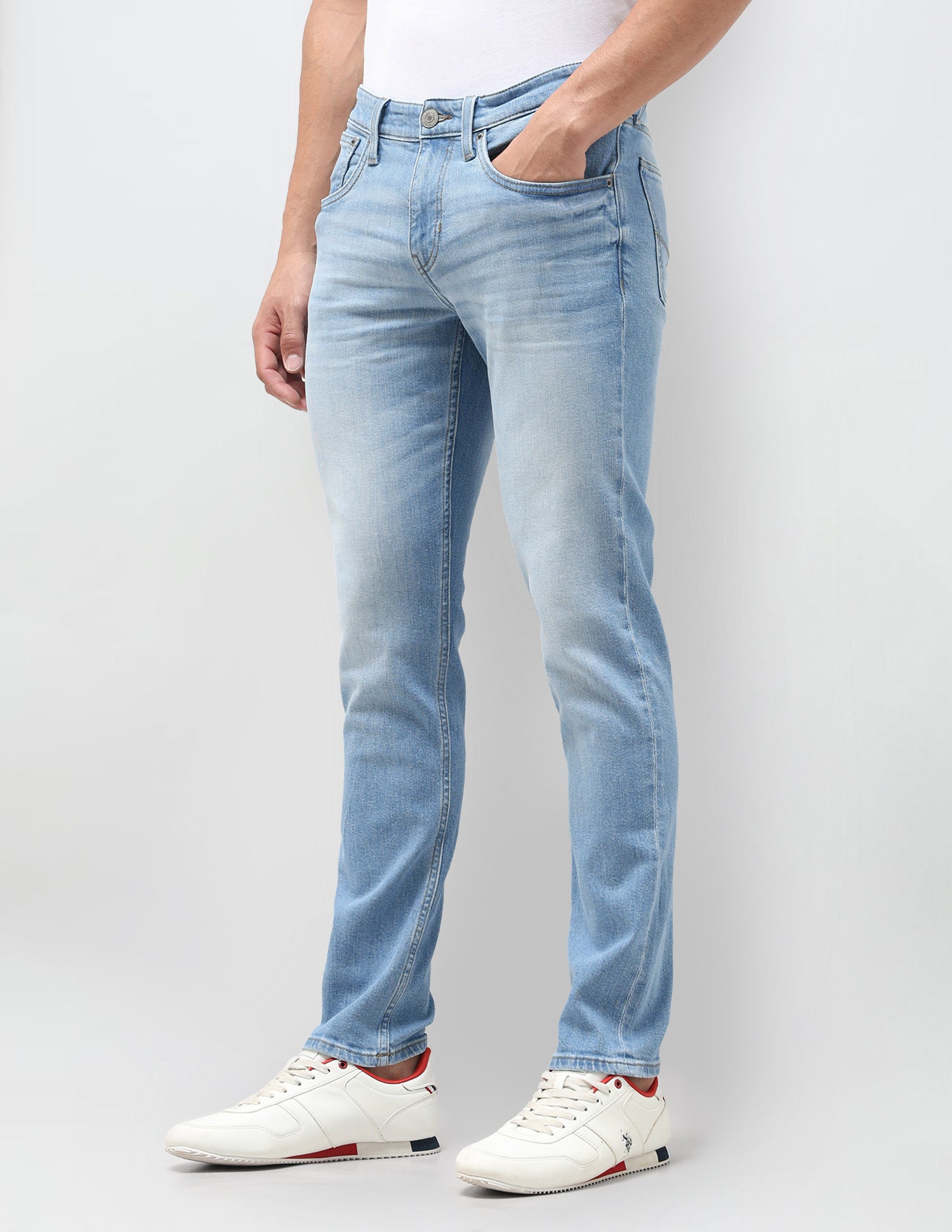 Brandon Slim Tapered Fit Blue Jeans Mid Blue - U.S. Polo Assn. India | Large