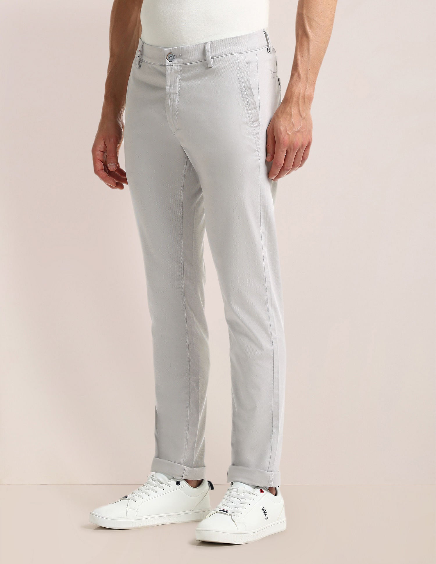 Denver Slim Fit Solid Trousers Light-Grey - U.S. POLO ASSN. | Large