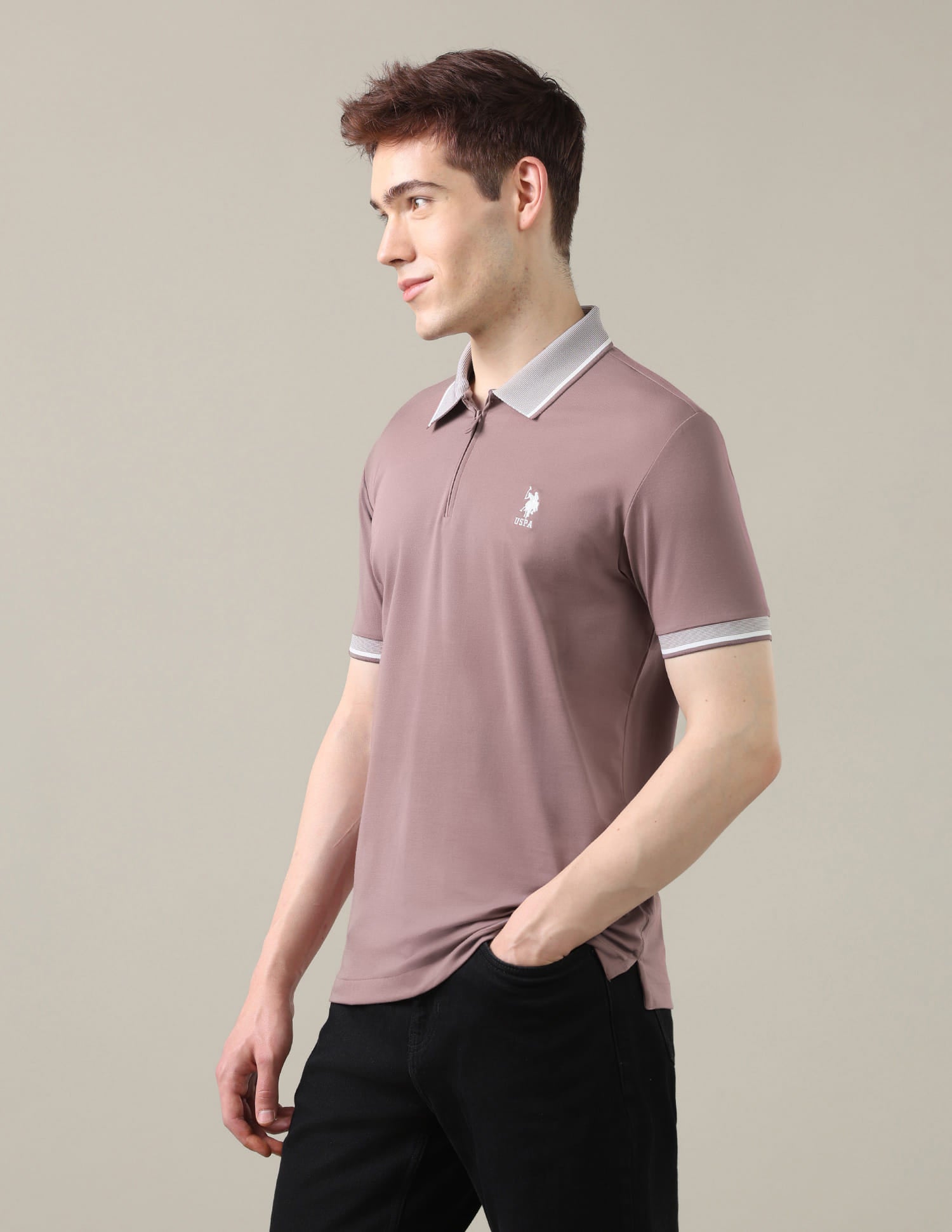 Solid Slim Fit Polo Shirt Purple - U.S. Polo Assn. India | Large