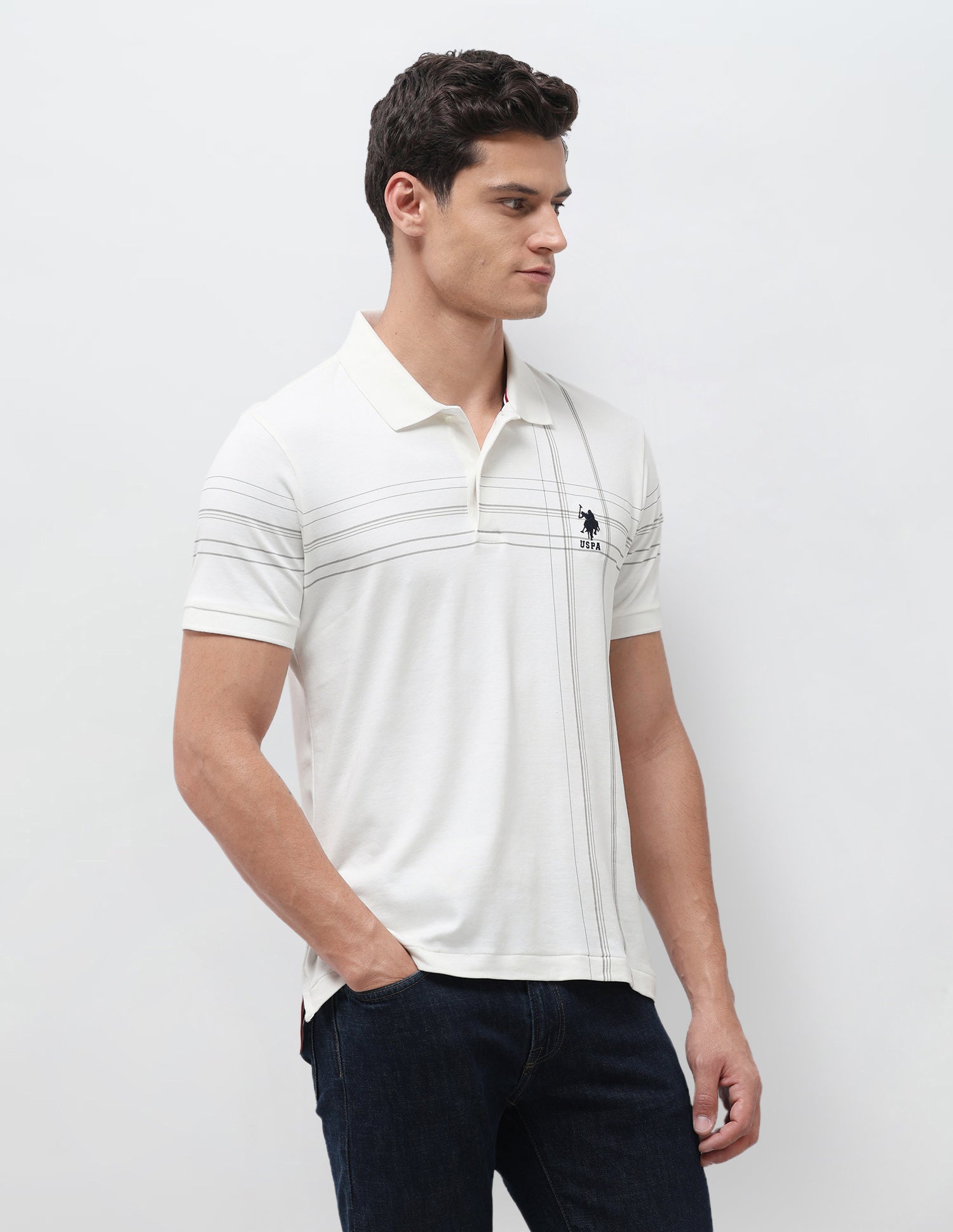 Vertical Striped Slim Fit Polo Shirt Off White - U.S. Polo Assn. India | Large