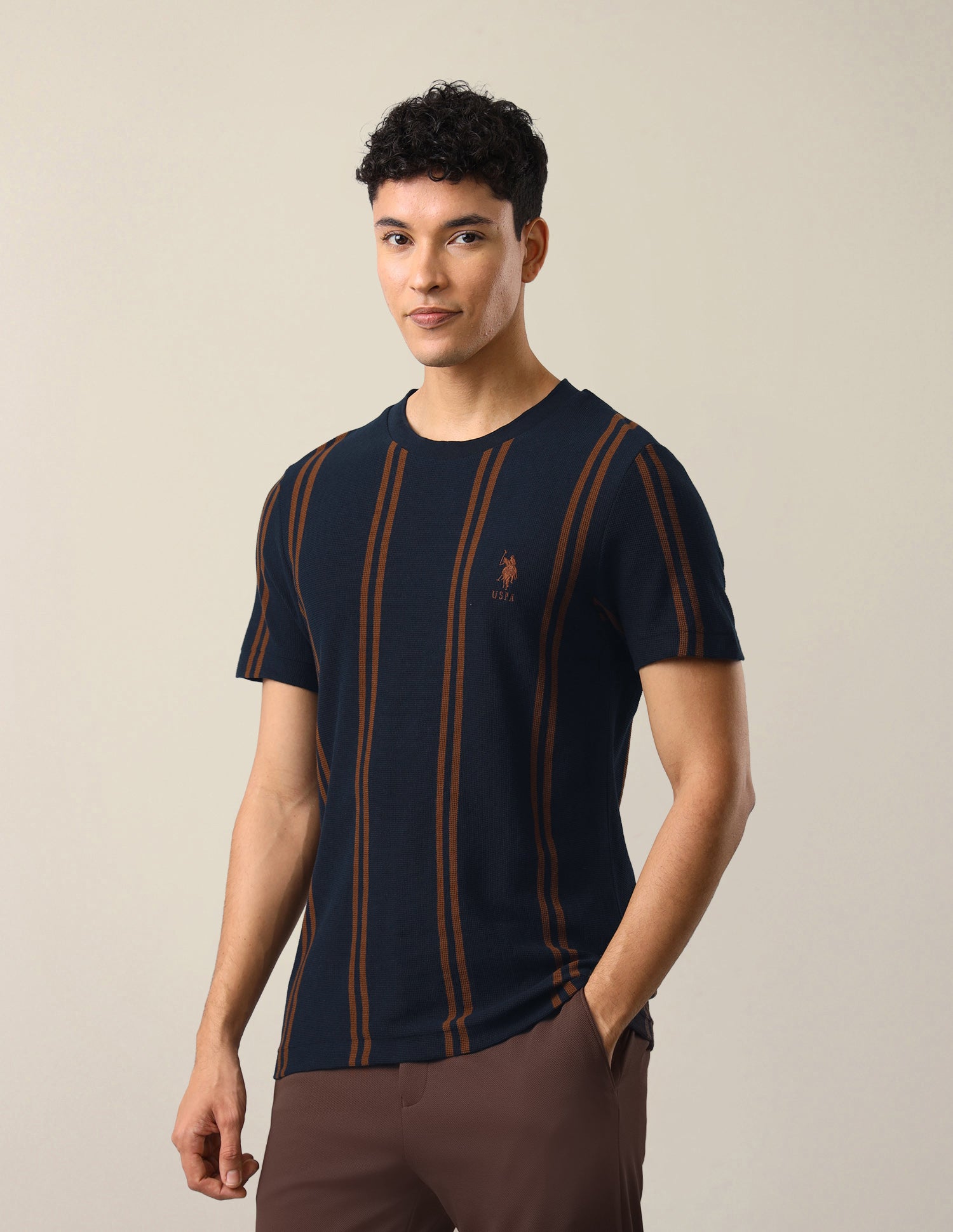 Vertical Striped Slim Fit T-Shirt Navy - U.S. Polo Assn. India | Large