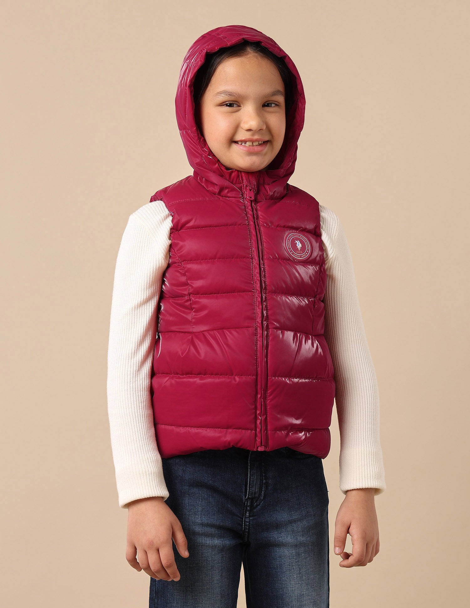 Girls Hooded Puffer Gilet Jacket Dark Pink - U.S. POLO ASSN. | Large