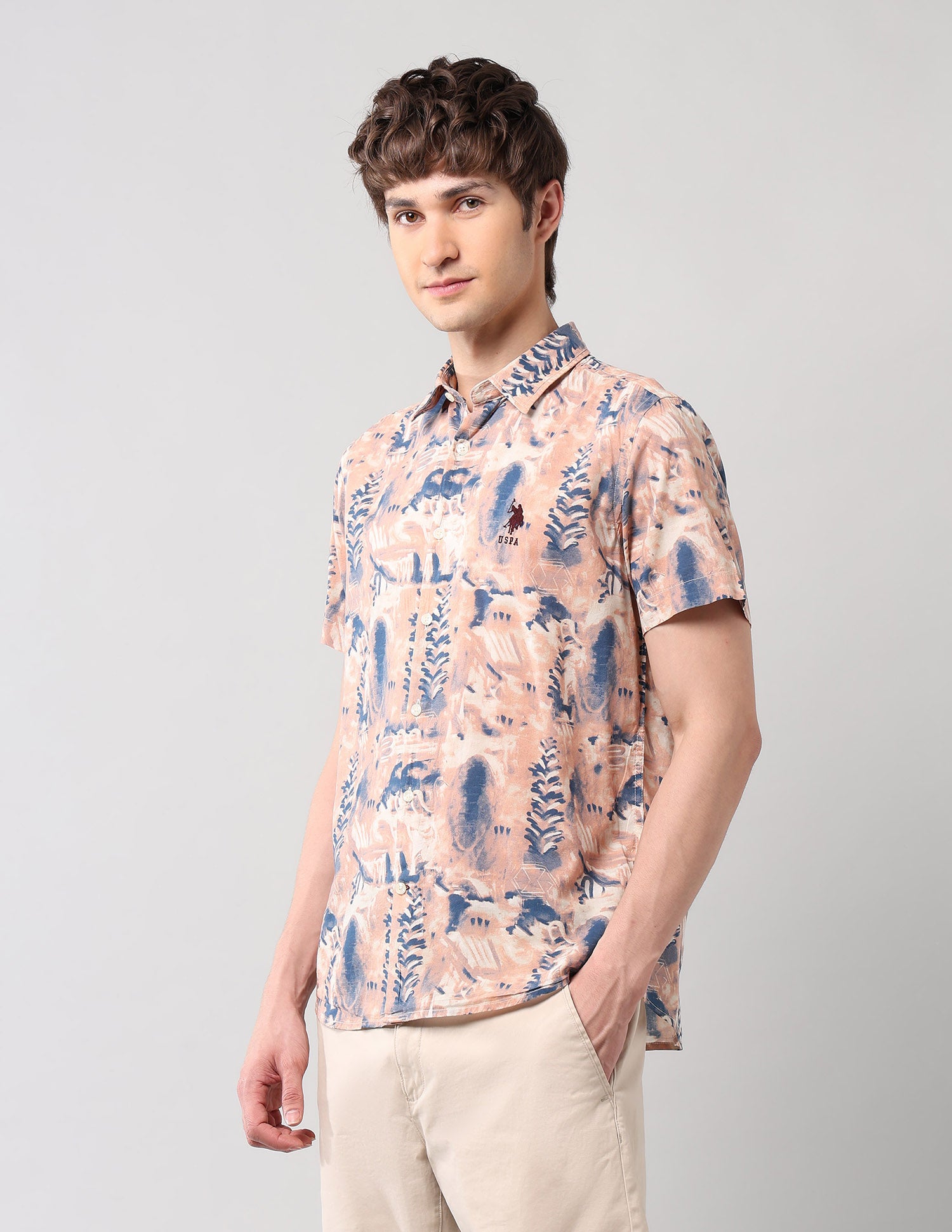 All-Over Printed Regular Fit Shirt Brown - U.S. Polo Assn. India | Large