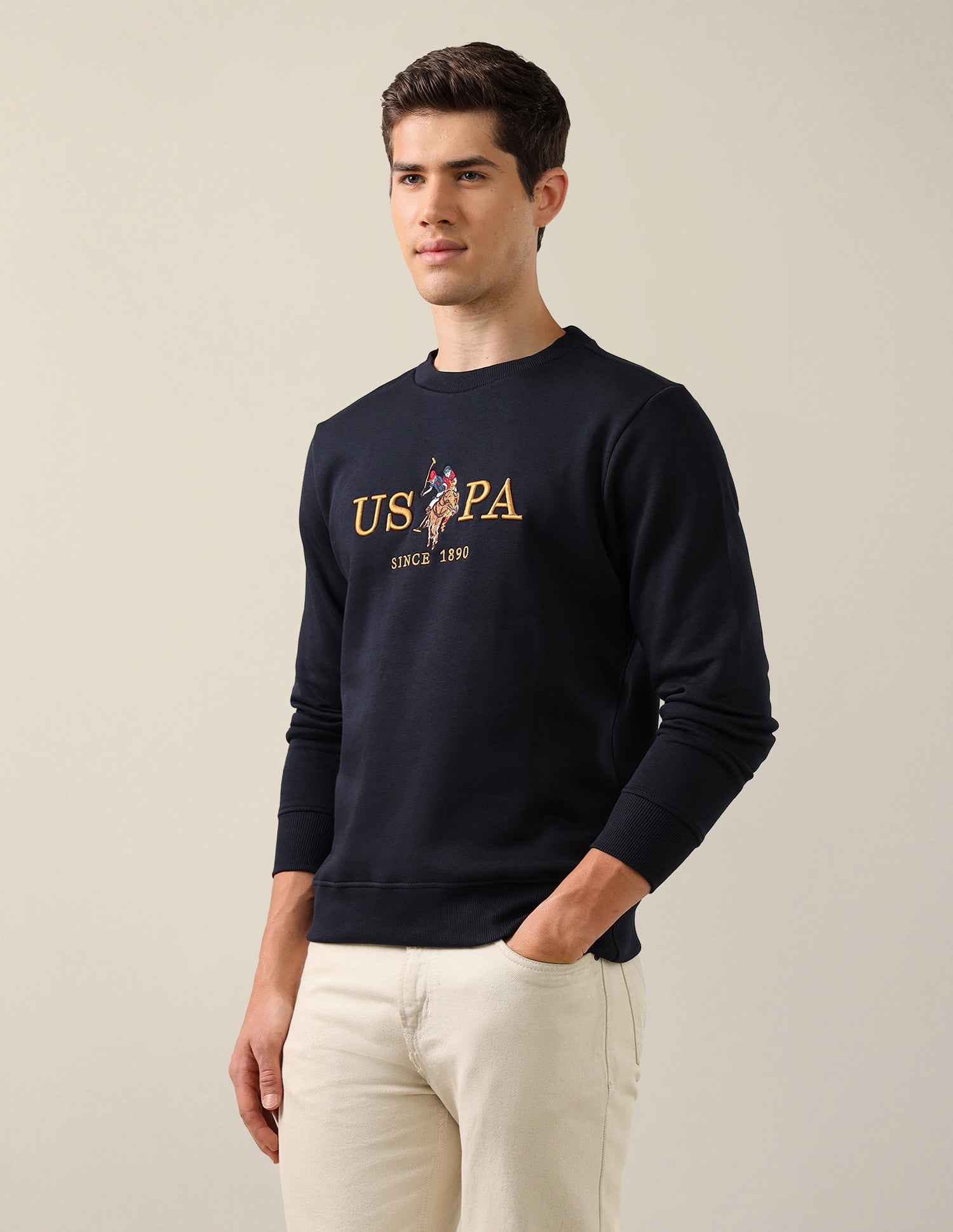 Brand Embroidered Slim Fit Sweatshirt Navy - U.S. Polo Assn. India | Large