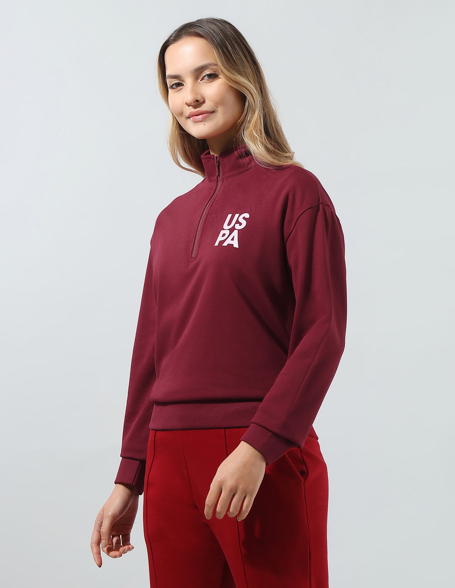 Solid Regular Fit Sweatshirt Dark Red - U.S. Polo Assn. India | Large