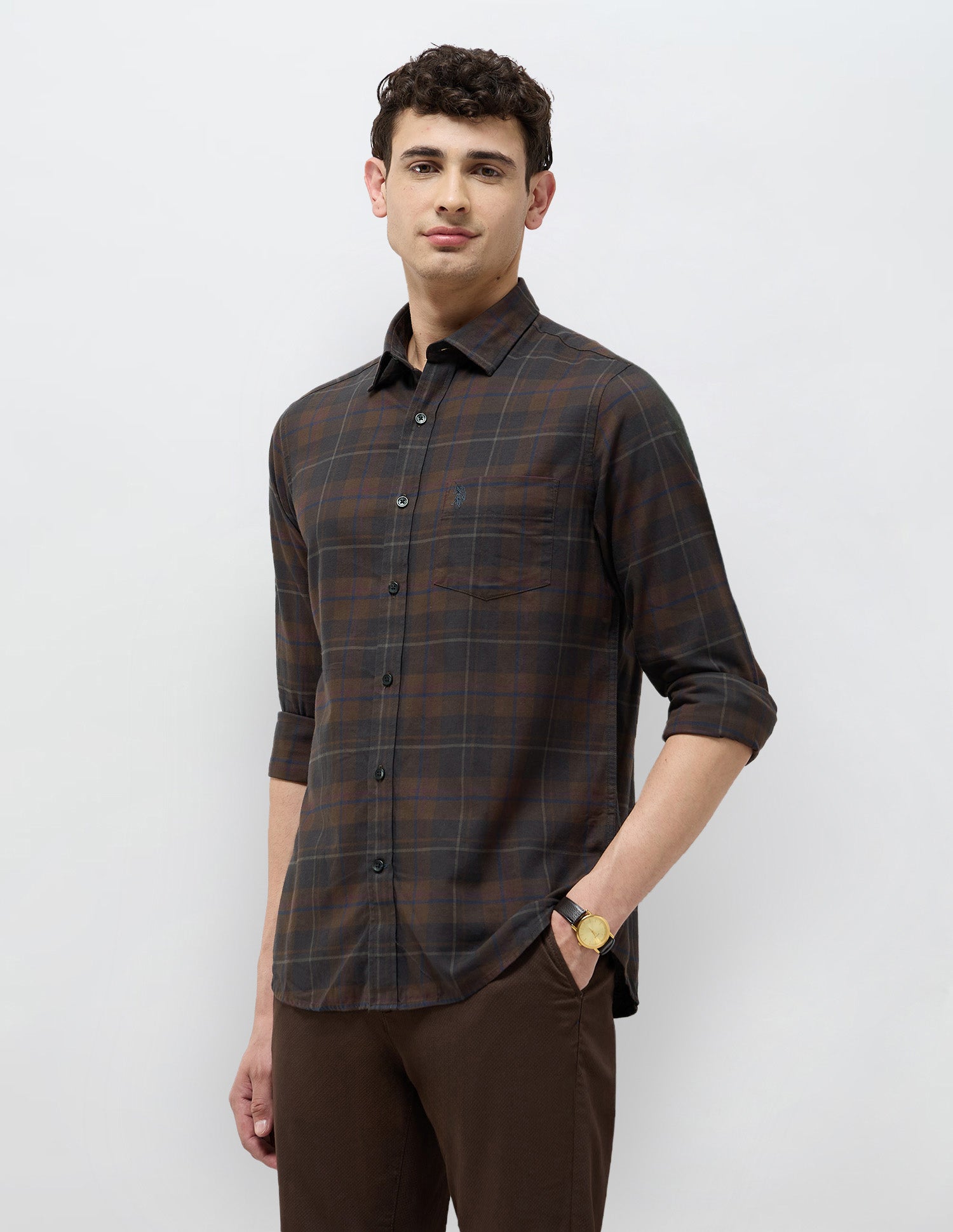 Twill Tailored Fit Shirt Choco - U.S. POLO ASSN. | Large