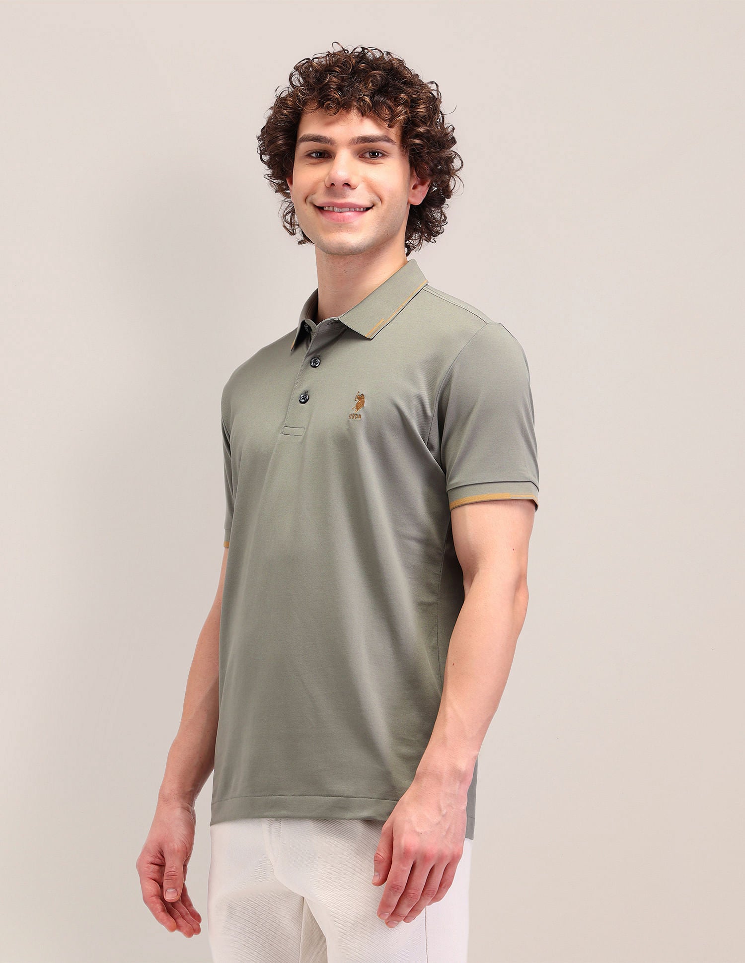 Solid Slim Fit Polo Shirt Green - U.S. Polo Assn. India | Large