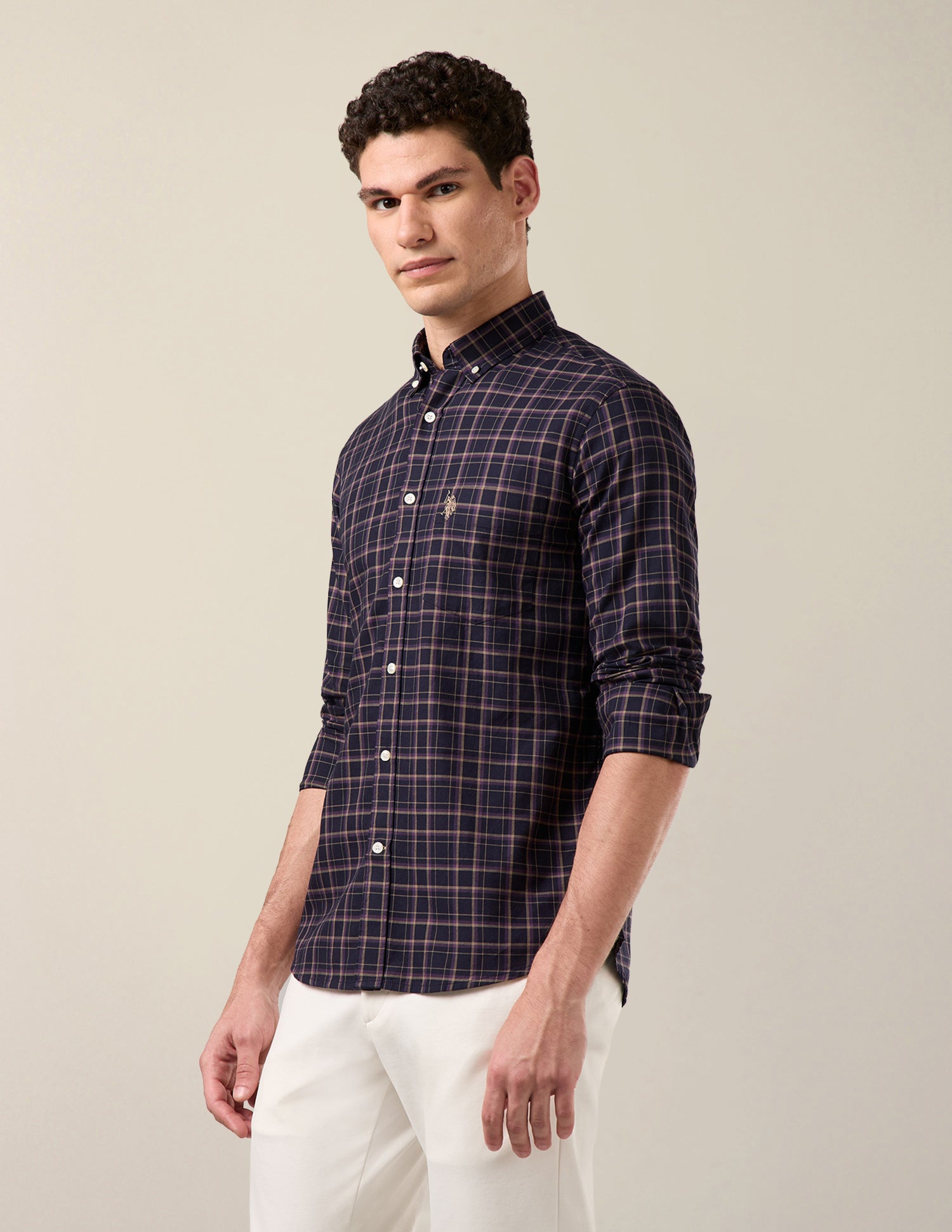 Grid Tattersall Checked Button Down Shirt Dark Purple - U.S. Polo Assn. India | Large