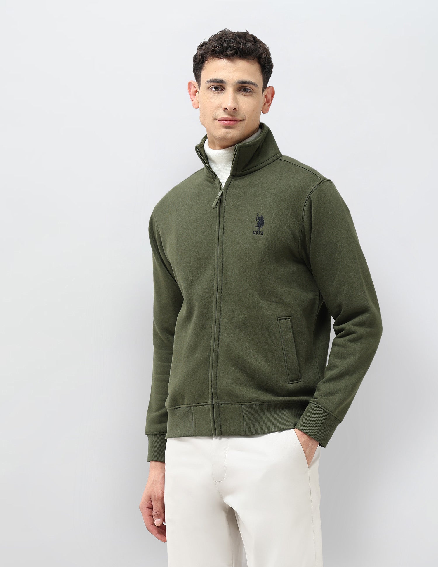 Solid Regular Fit Sweatshirt Olive - U.S. POLO ASSN. | Large