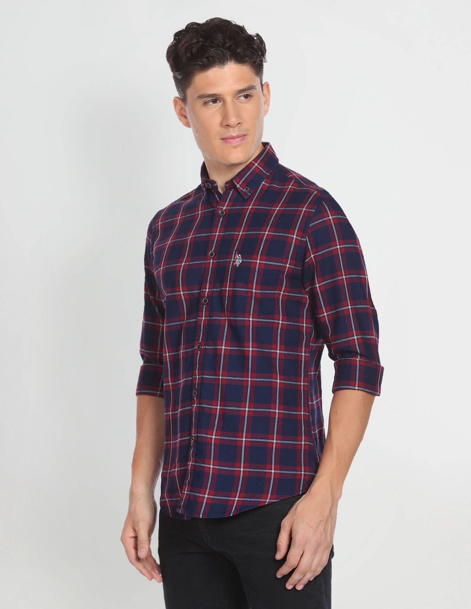 Heathered Tartan Check Shirt Indigo - U.S. Polo Assn. India | Large