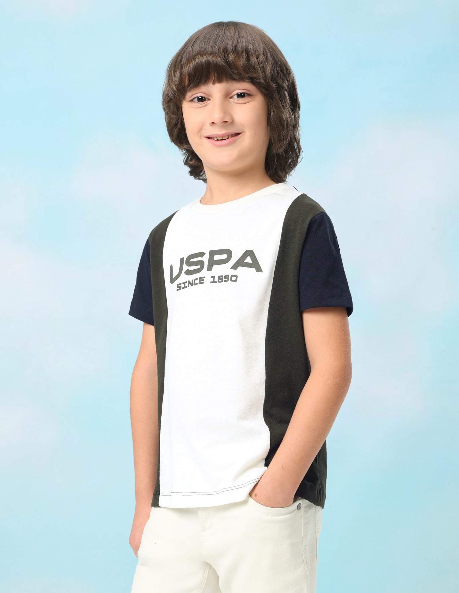 Colour Blocked Brand Printed Regular Fit T-Shirt Off White - U.S. Polo Assn. India | Large