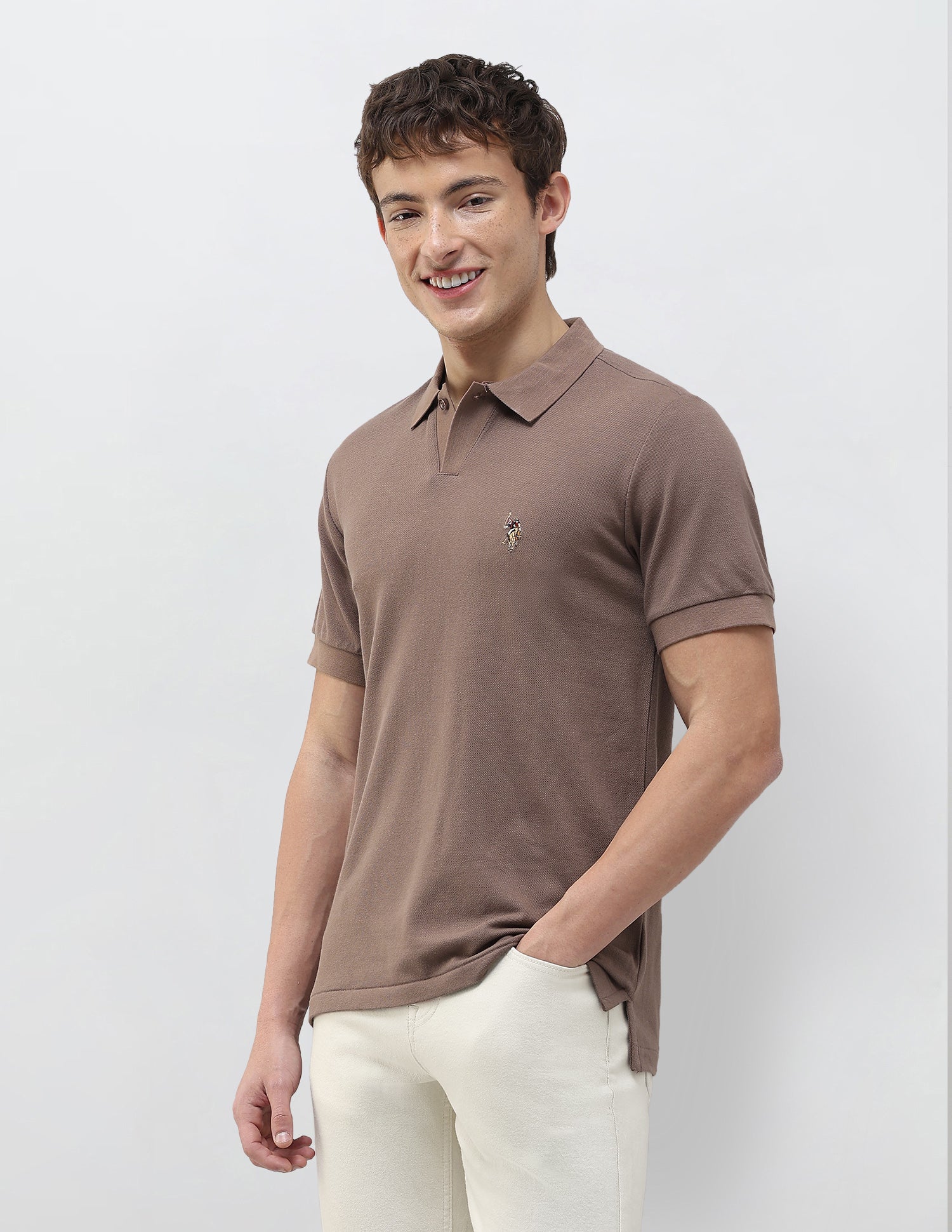Solid Slim Fit Polo Shirt Brown - U.S. Polo Assn. India | Large