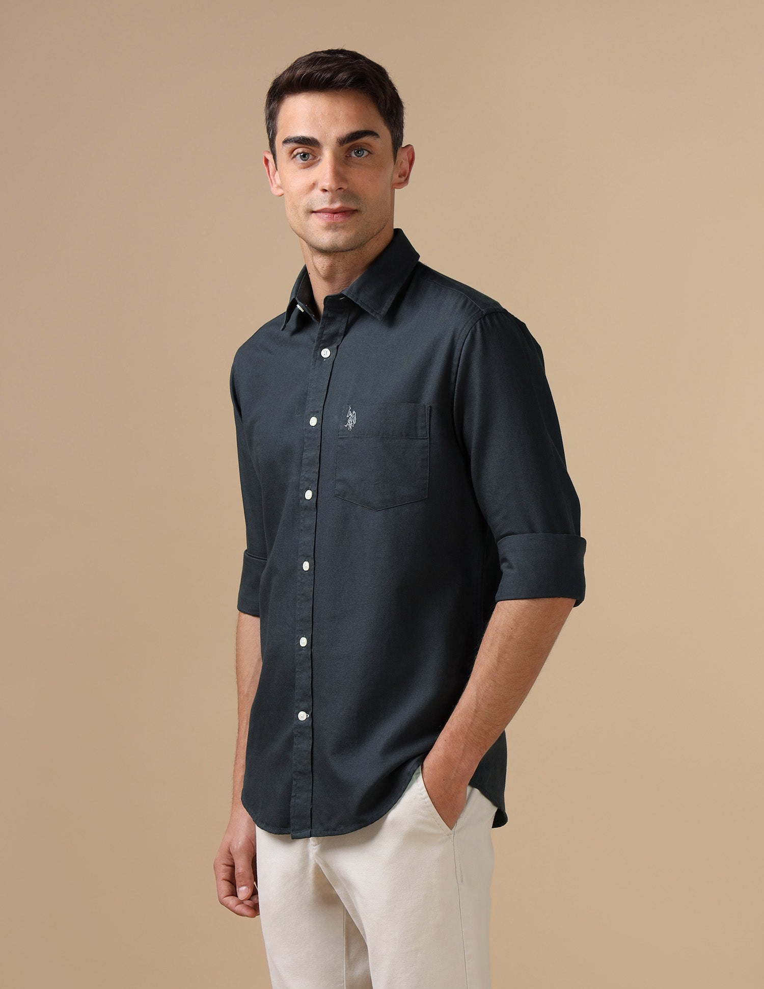 Tailored Fit Pure Cotton Shirt Dark Grey - U.S. Polo Assn. India | Large