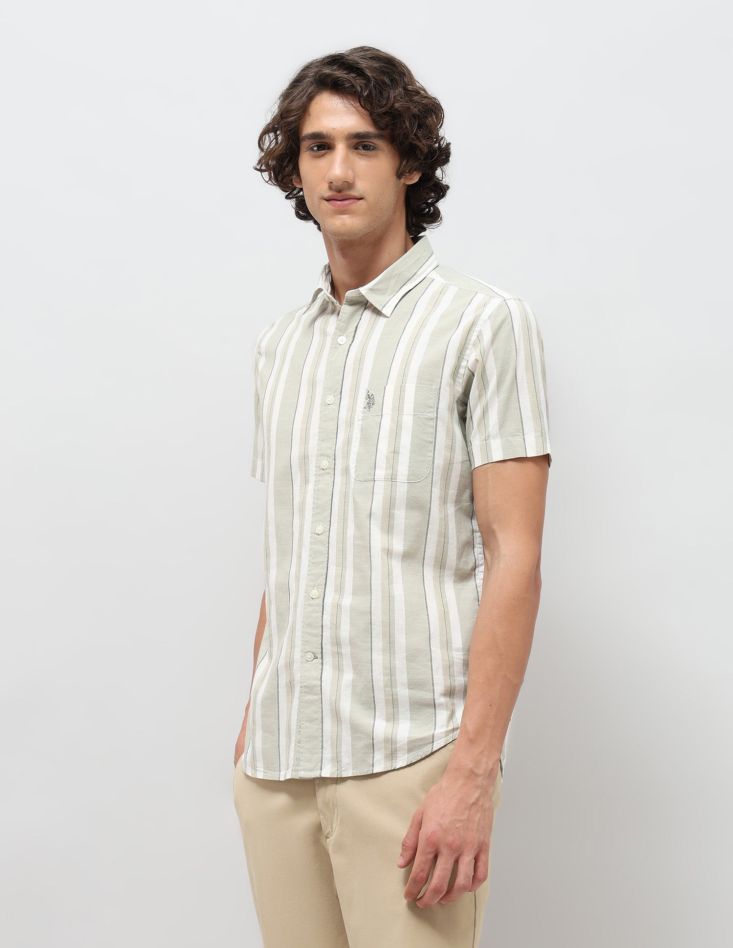 Pure Cotton Slim Fit Shirt Light Olive - U.S. POLO ASSN. | Large