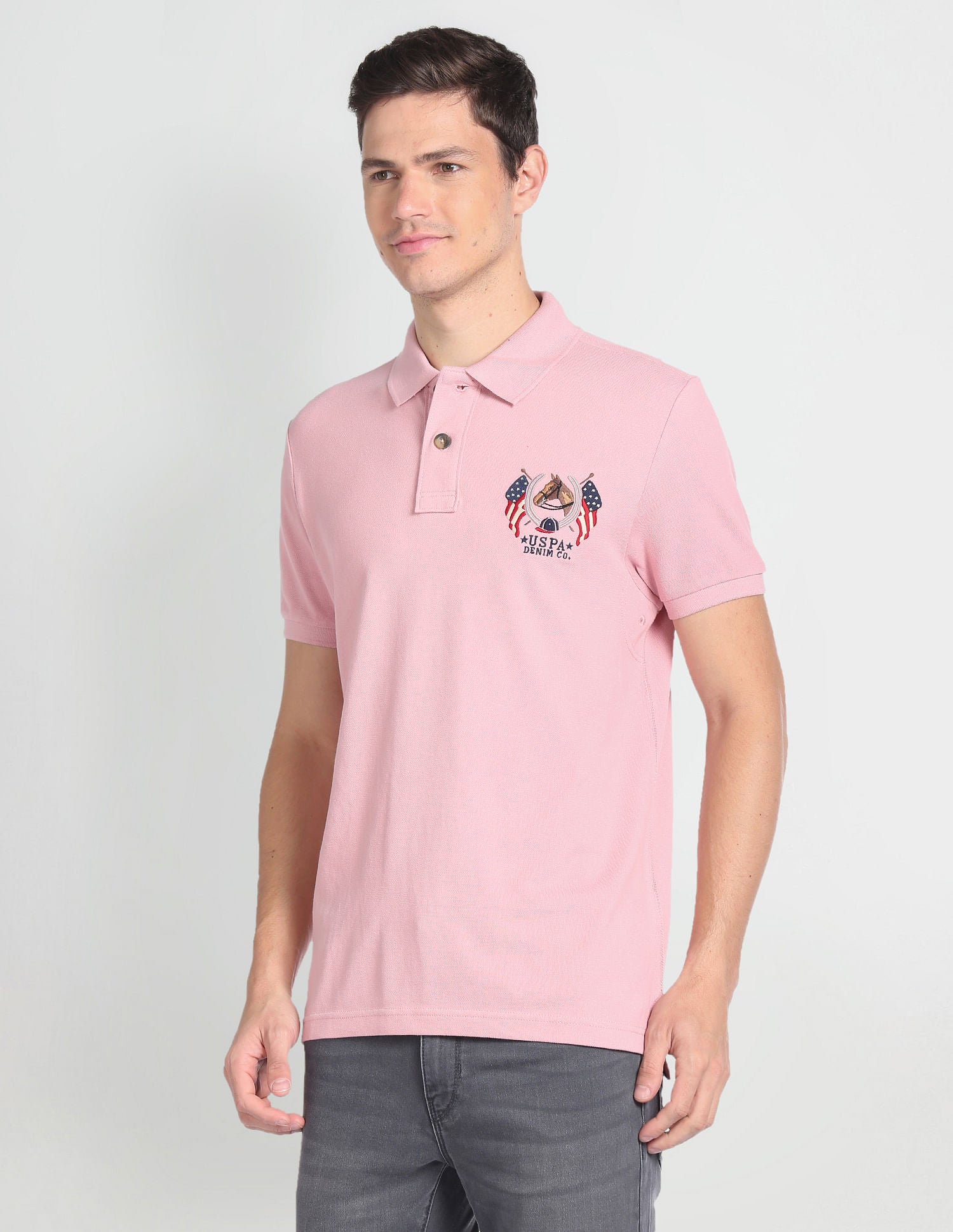 Solid Muscle Fit Polo Shirt Pink - U.S. Polo Assn. India | Large