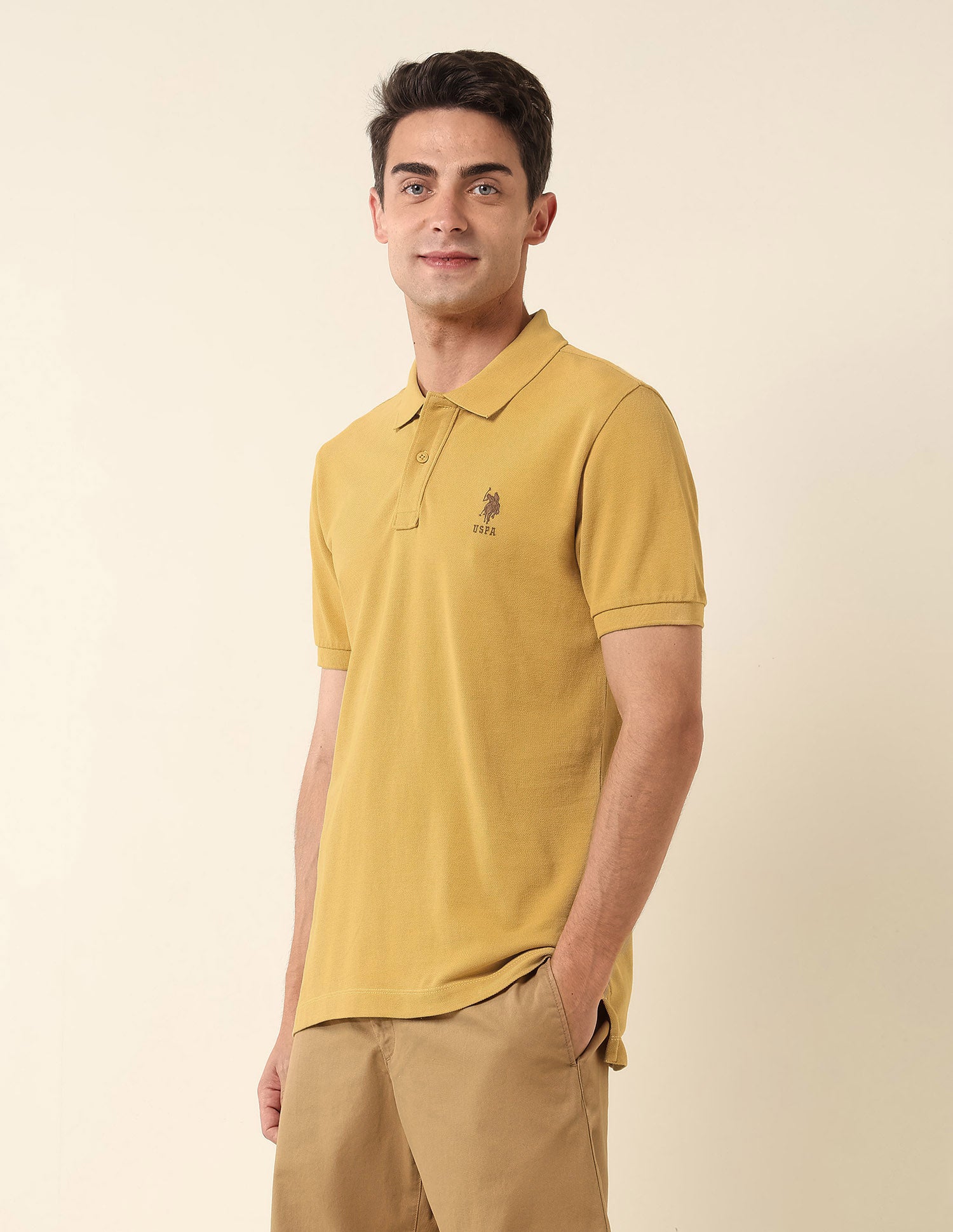 Slim Fit Pure Cotton Polo Shirt Mustard - U.S. Polo Assn. India | Large