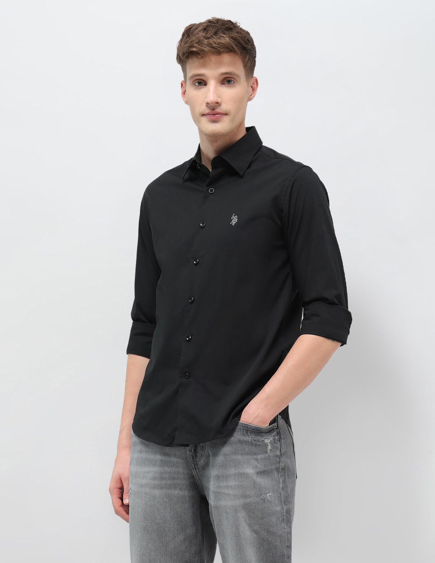 Solid Regular Fit Shirt Black - U.S. Polo Assn. India | Large