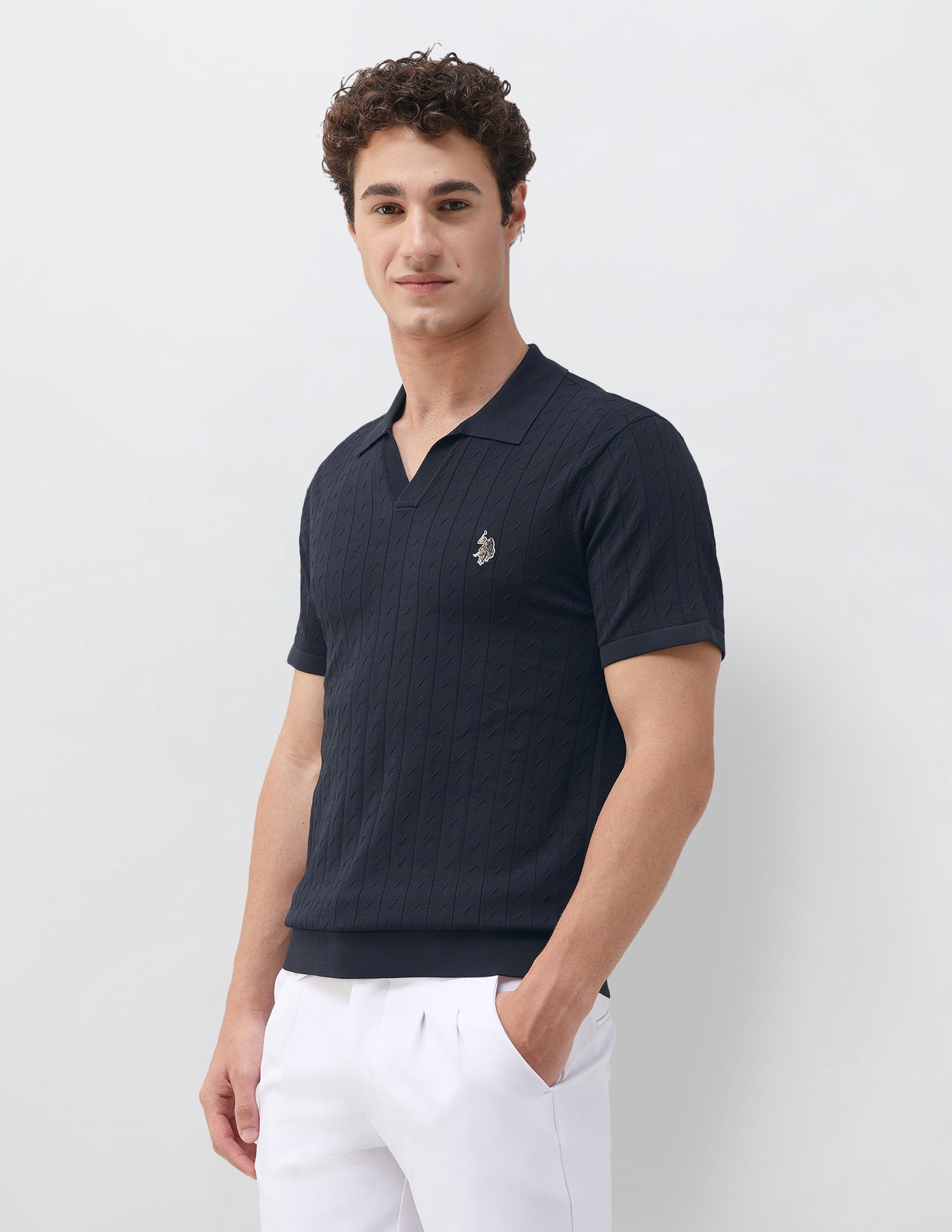Self Design Vertical Striped Slim Fit Polo Shirt Navy - U.S. Polo Assn. India | Large