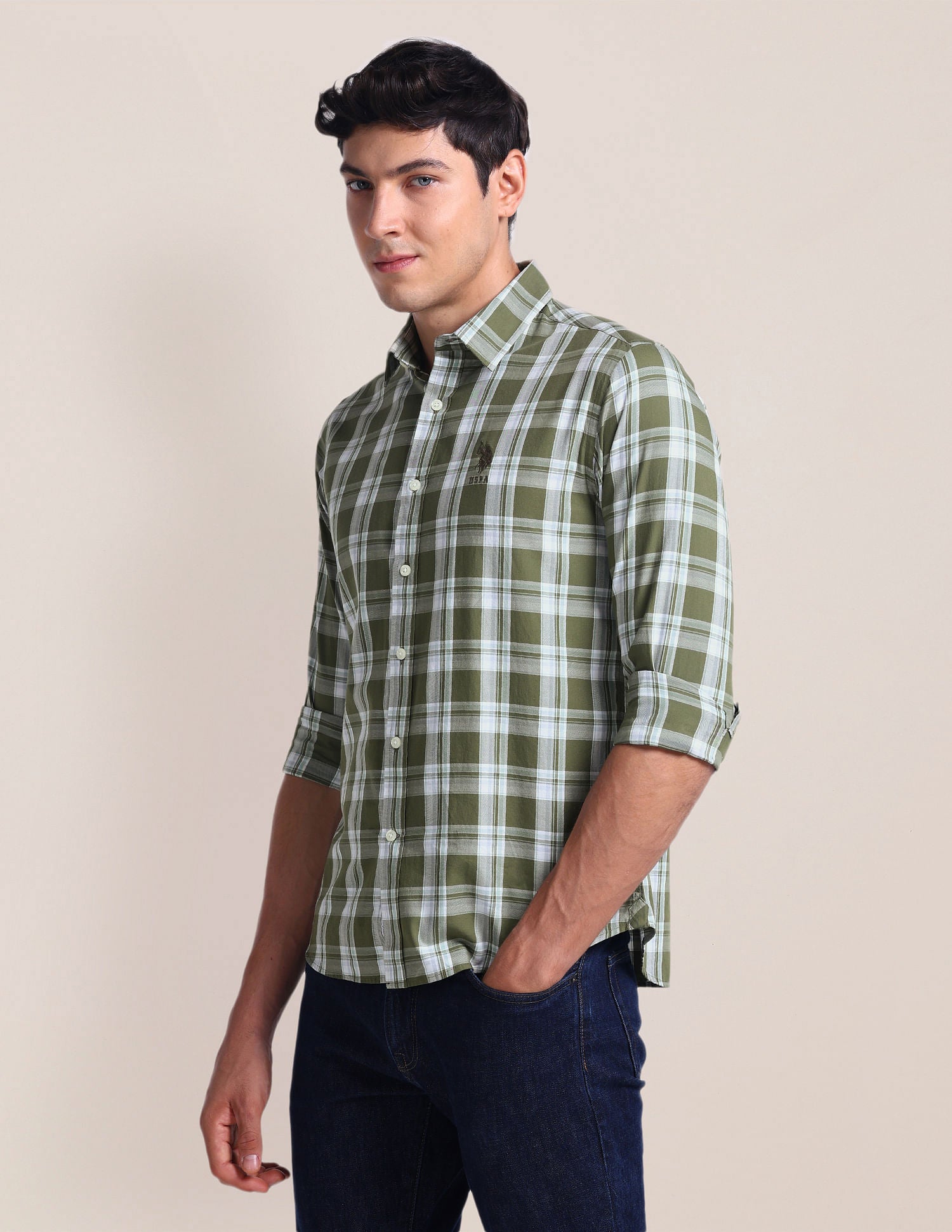 Tartan Check Tailored Fit Shirt Olive - U.S. Polo Assn. India | Large