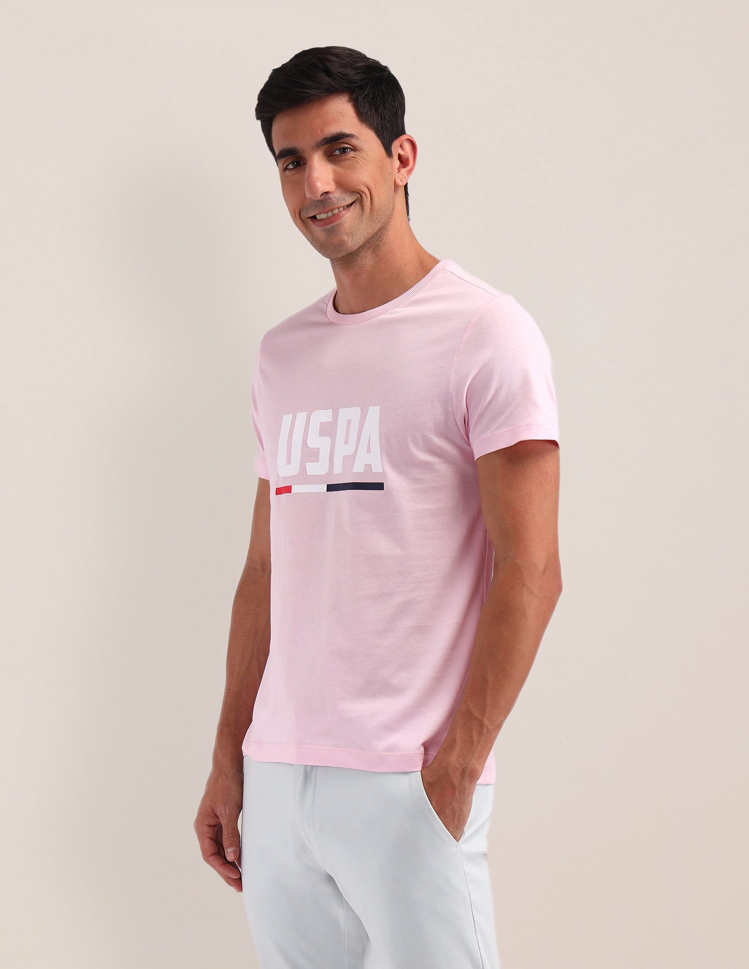 Brand Printed Cotton T-Shirt Pink - U.S. Polo Assn. India | Large