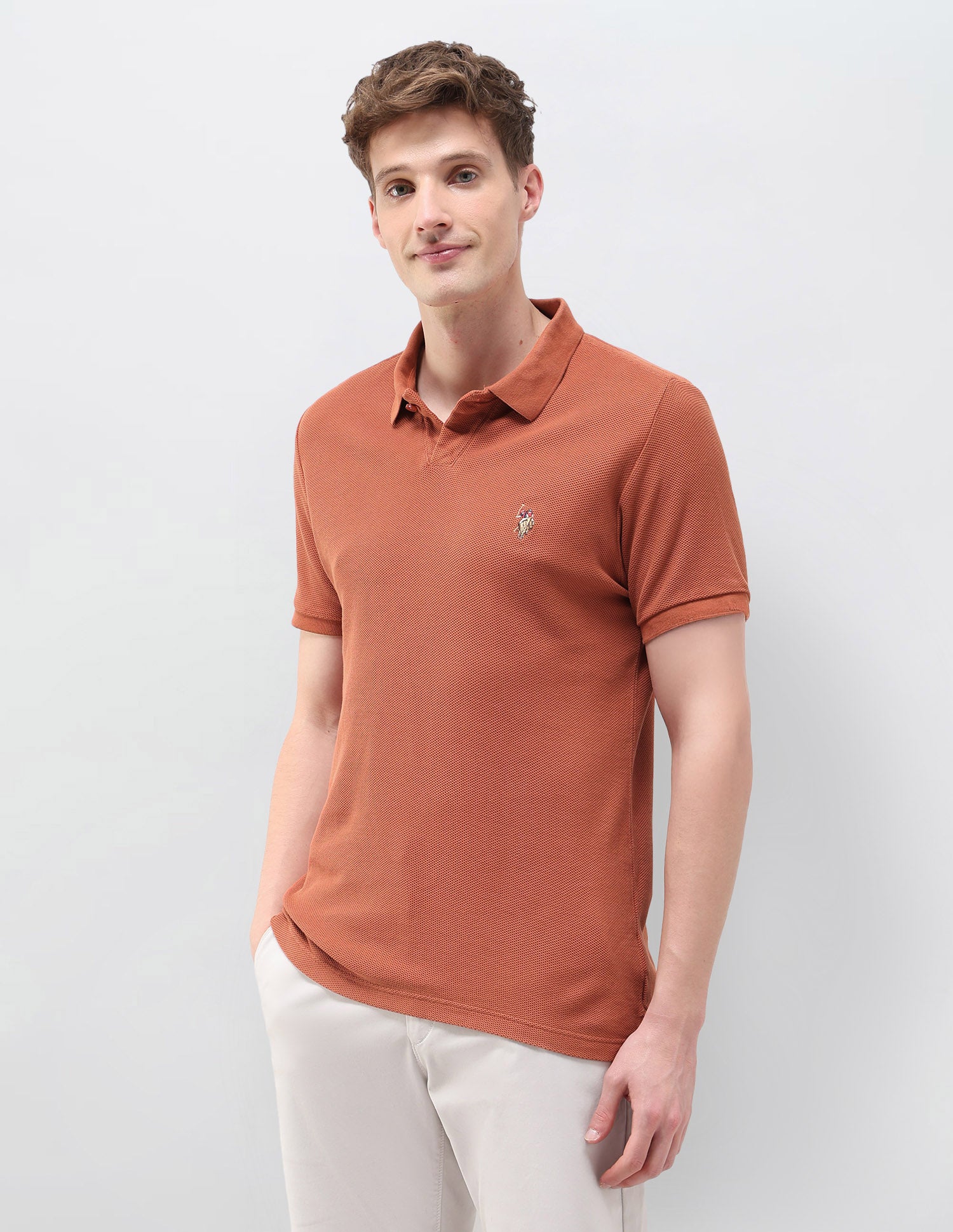 Textured Muscle Fit Polo Shirt Rust - U.S. Polo Assn. India | Large