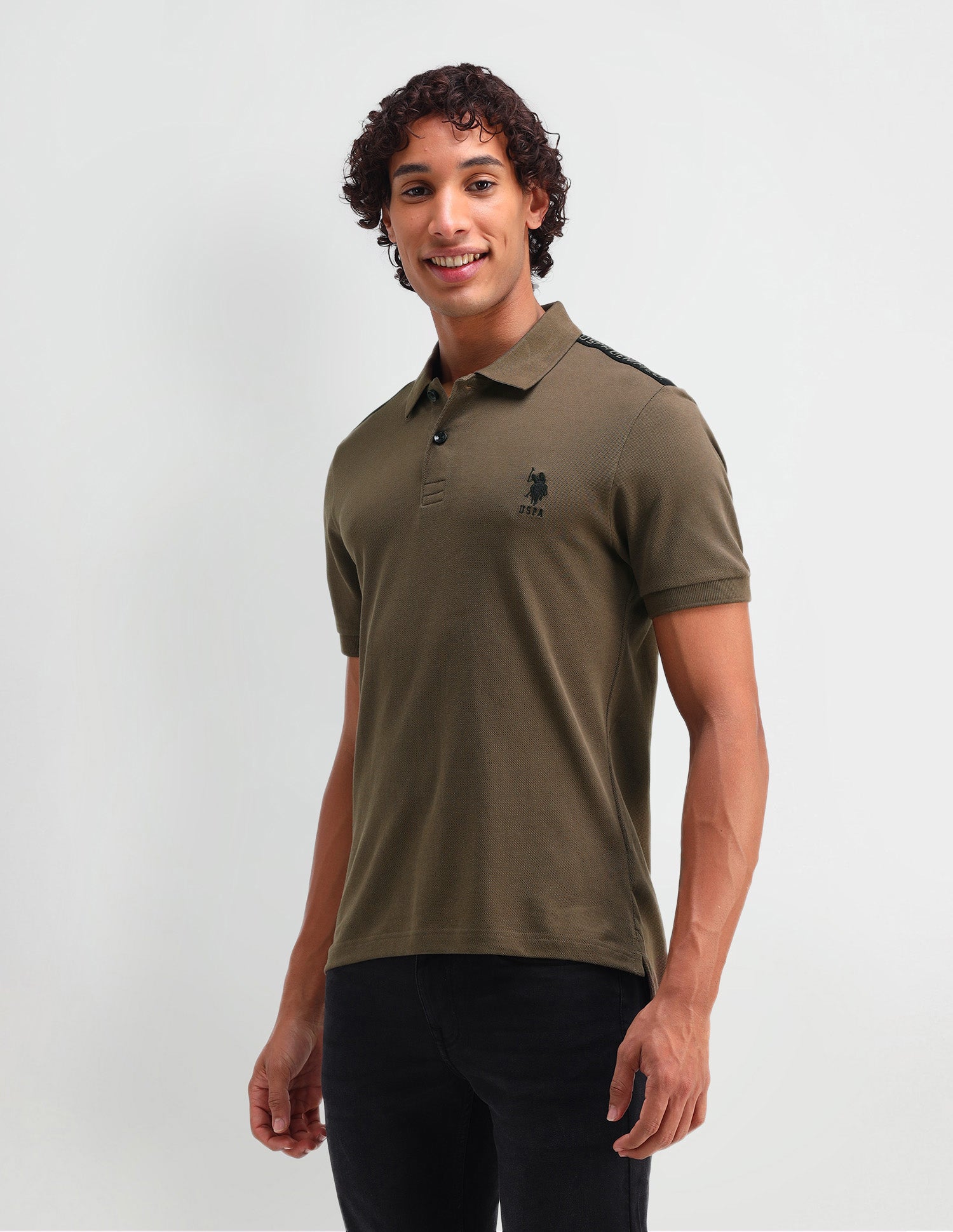 Muscle Fit Cotton Polo Shirt Dark Khaki - U.S. Polo Assn. India | Large