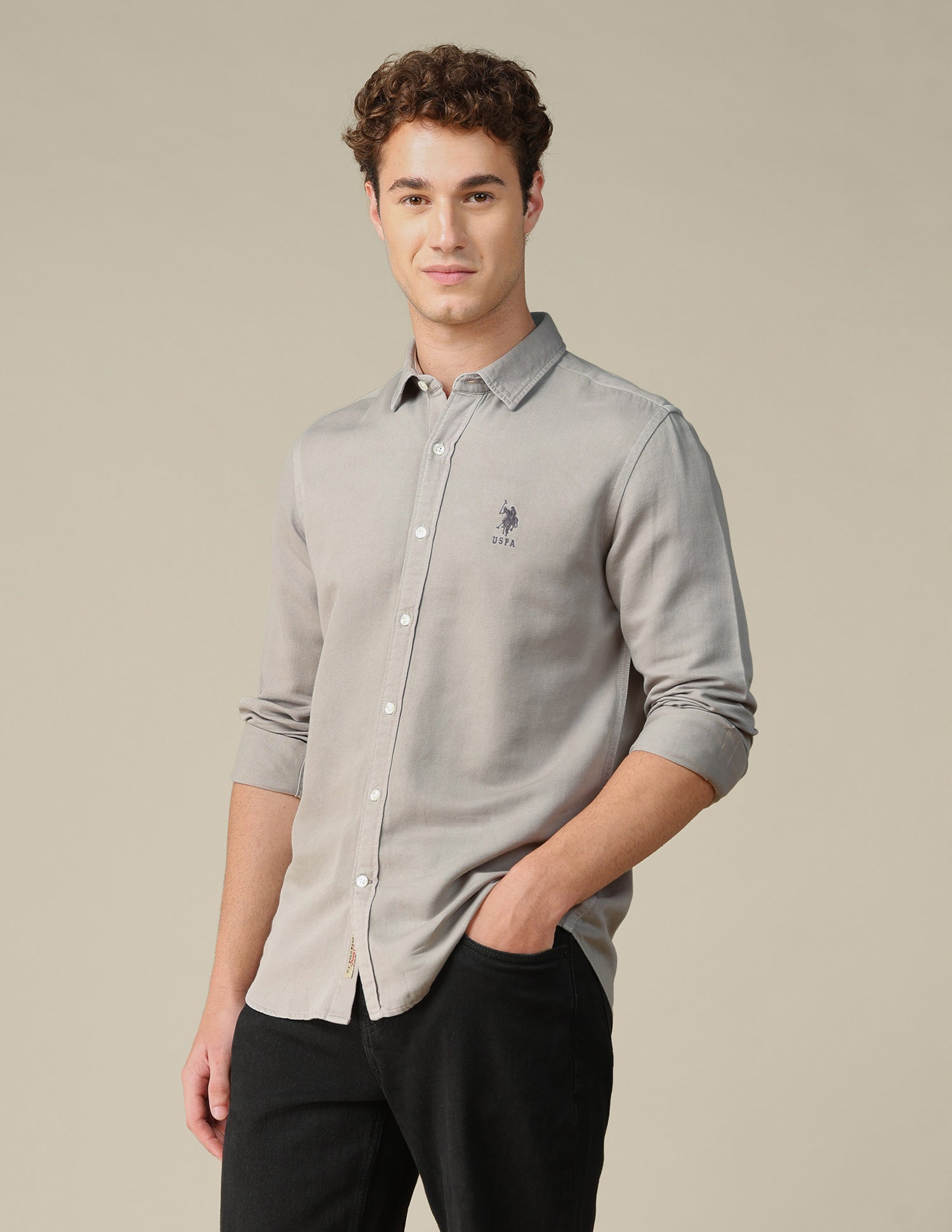 Solid Regular Fit Shirt Grey - U.S. Polo Assn. India | Large
