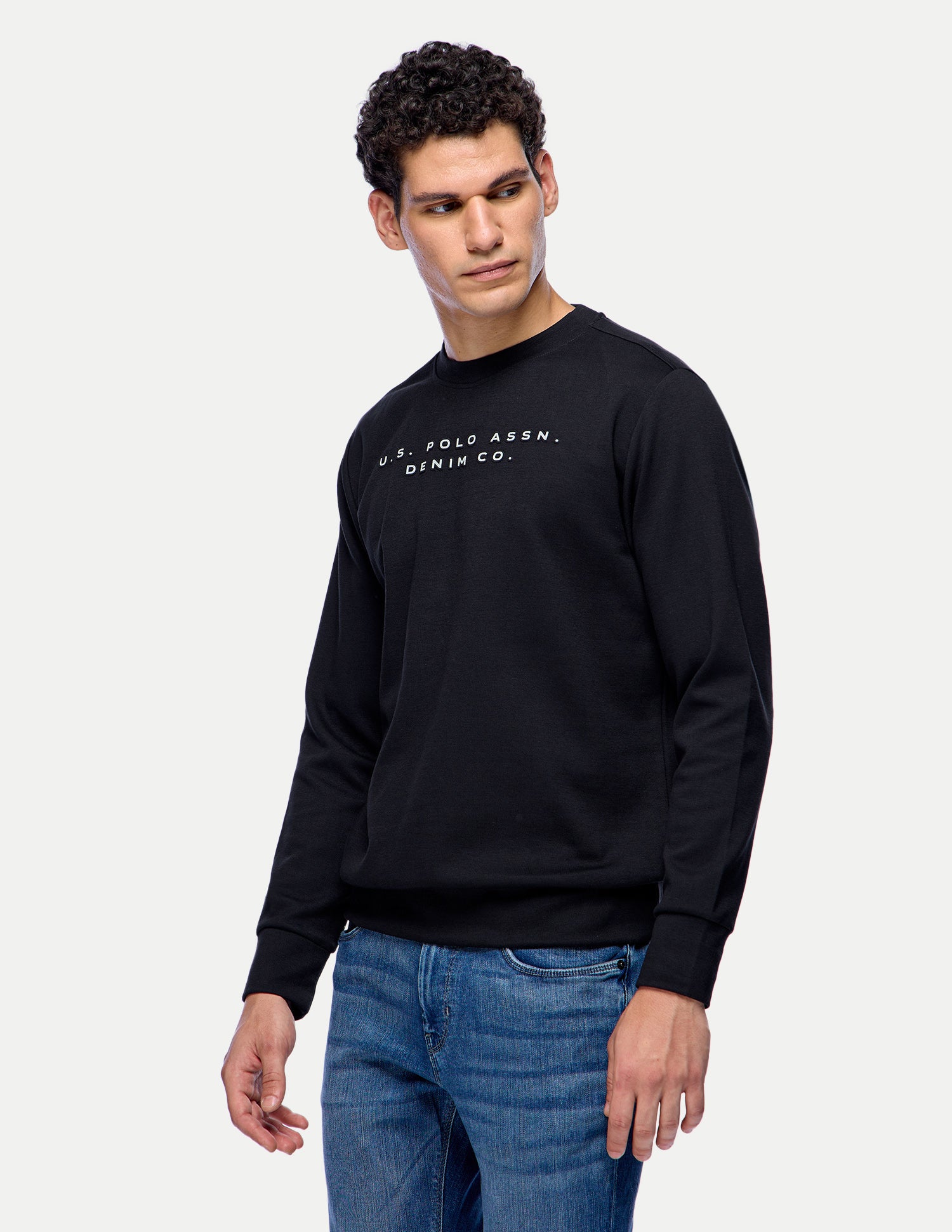 Brand Embossed Regular Fit Sweatshirt Black - U.S. Polo Assn. India | Large