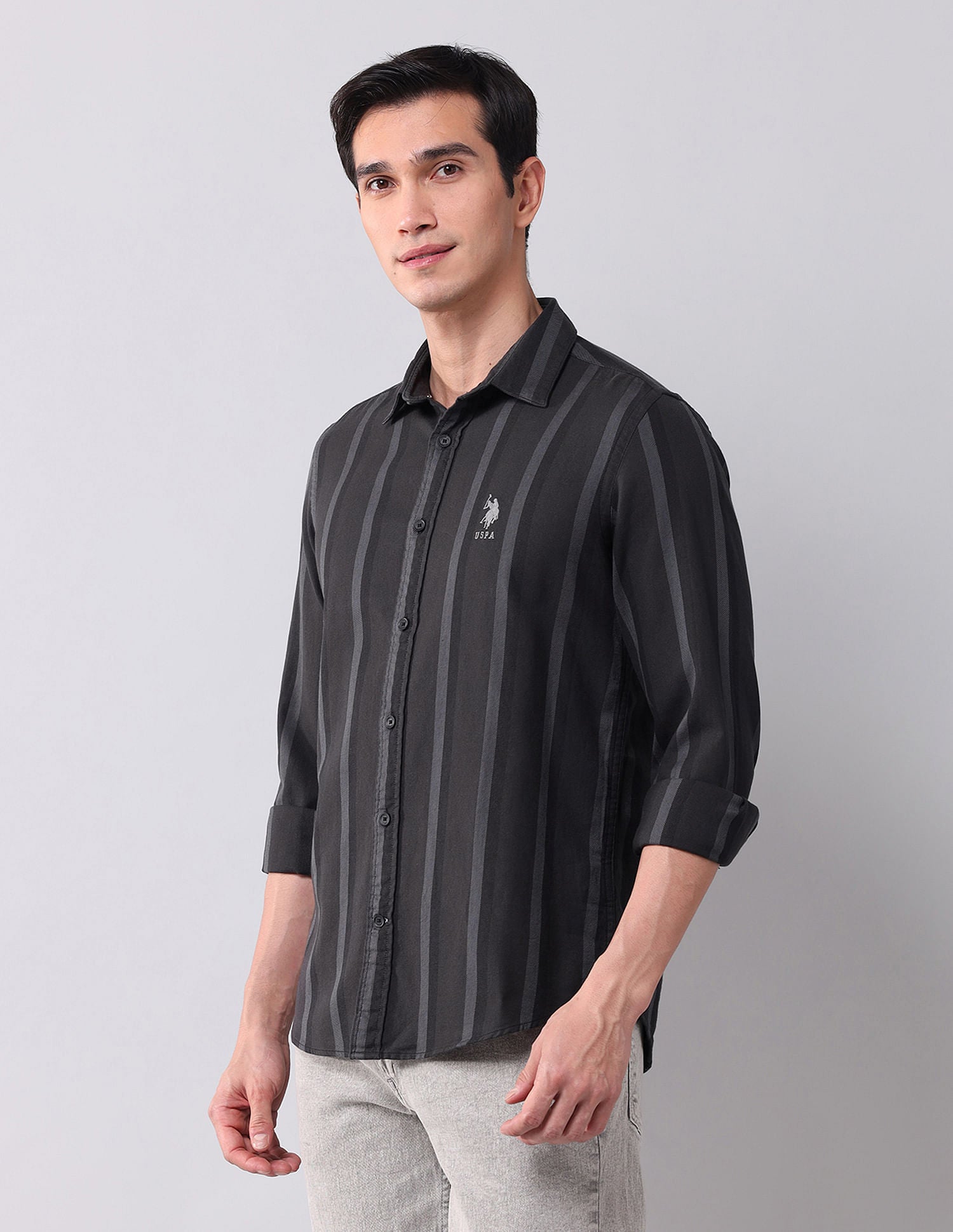 Regular Fit Twill Striped Shirt Dark Grey - U.S. POLO ASSN. | Large