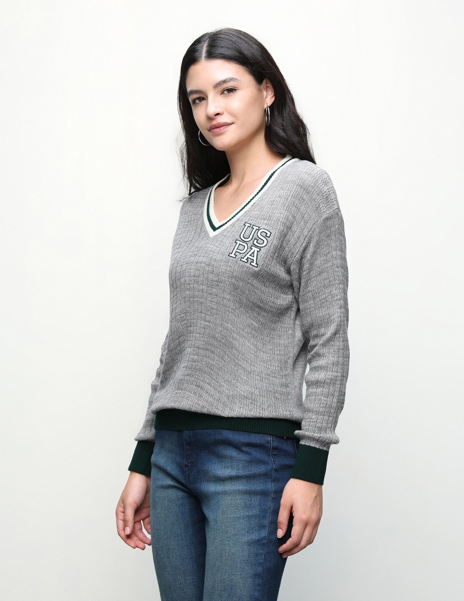 Textured Regular Fit Sweater Grey - U.S. Polo Assn. India | Large