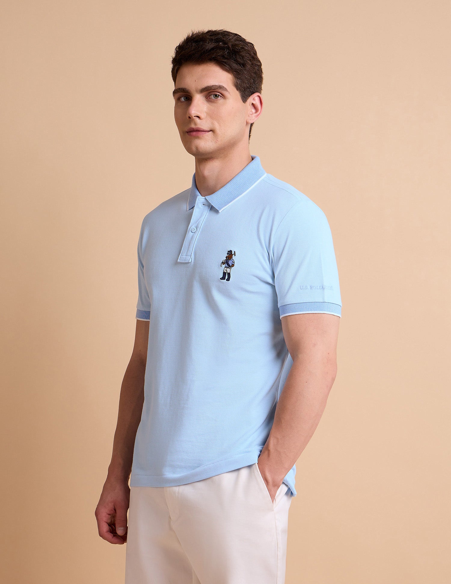 Solid Pure Cotton Polo Shirt Light Blue - U.S. POLO ASSN. | Large
