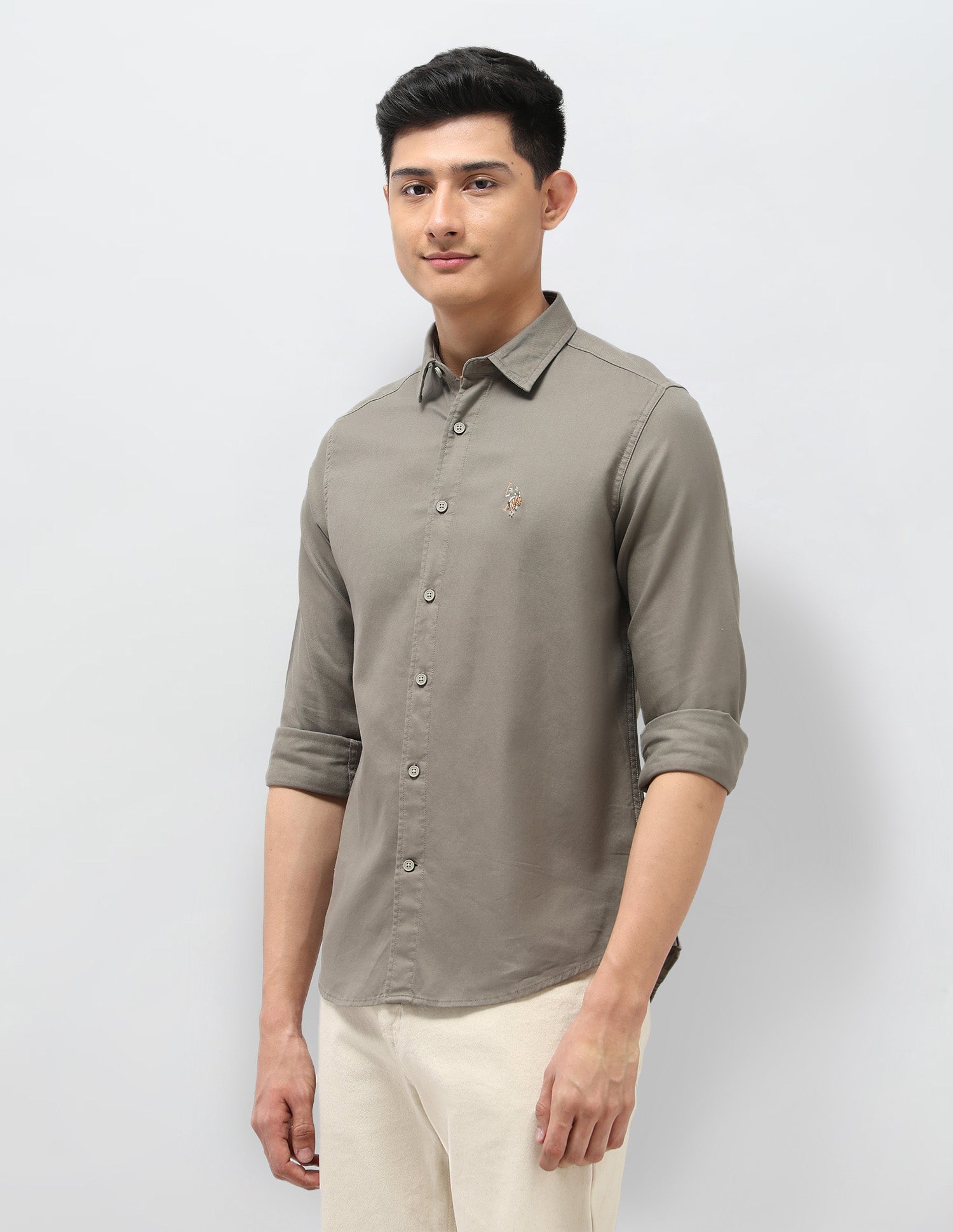 Twill Pure Cotton Shirt Light Olive - U.S. POLO ASSN. | Large