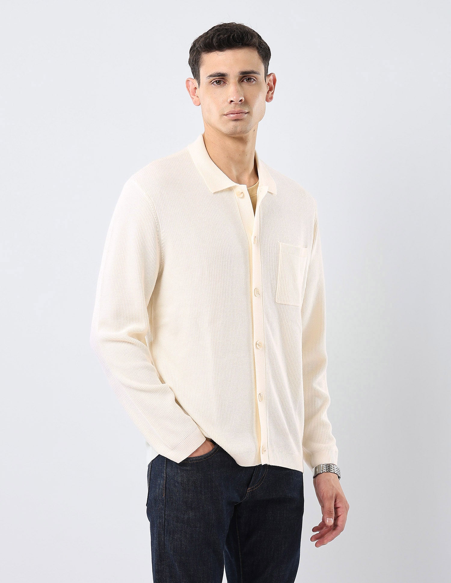 Patterned Knit Polo Neck Sweater Off White - U.S. POLO ASSN. | Large