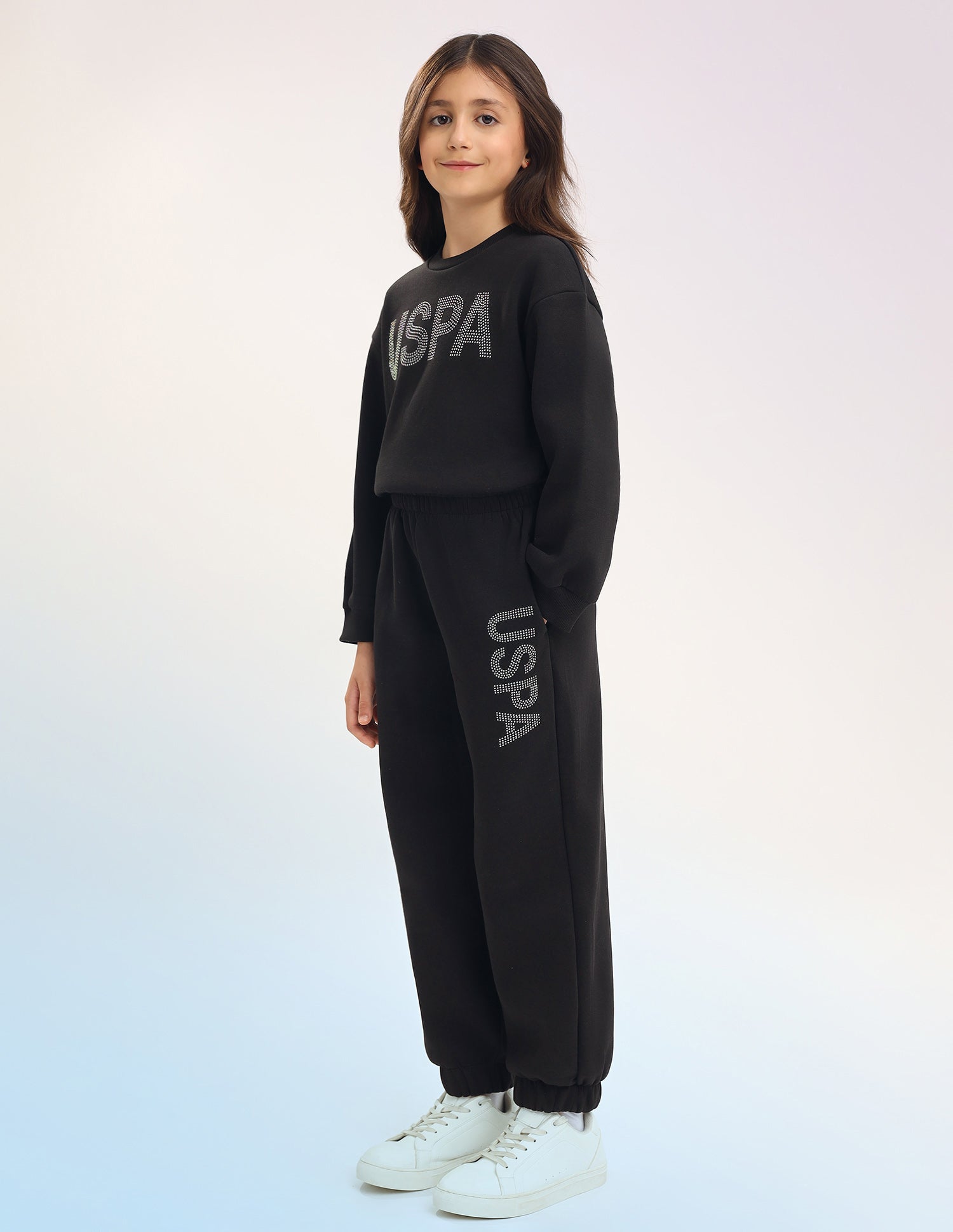 Girls Solid Regular Fit Joggers Black - U.S. POLO ASSN. | Large