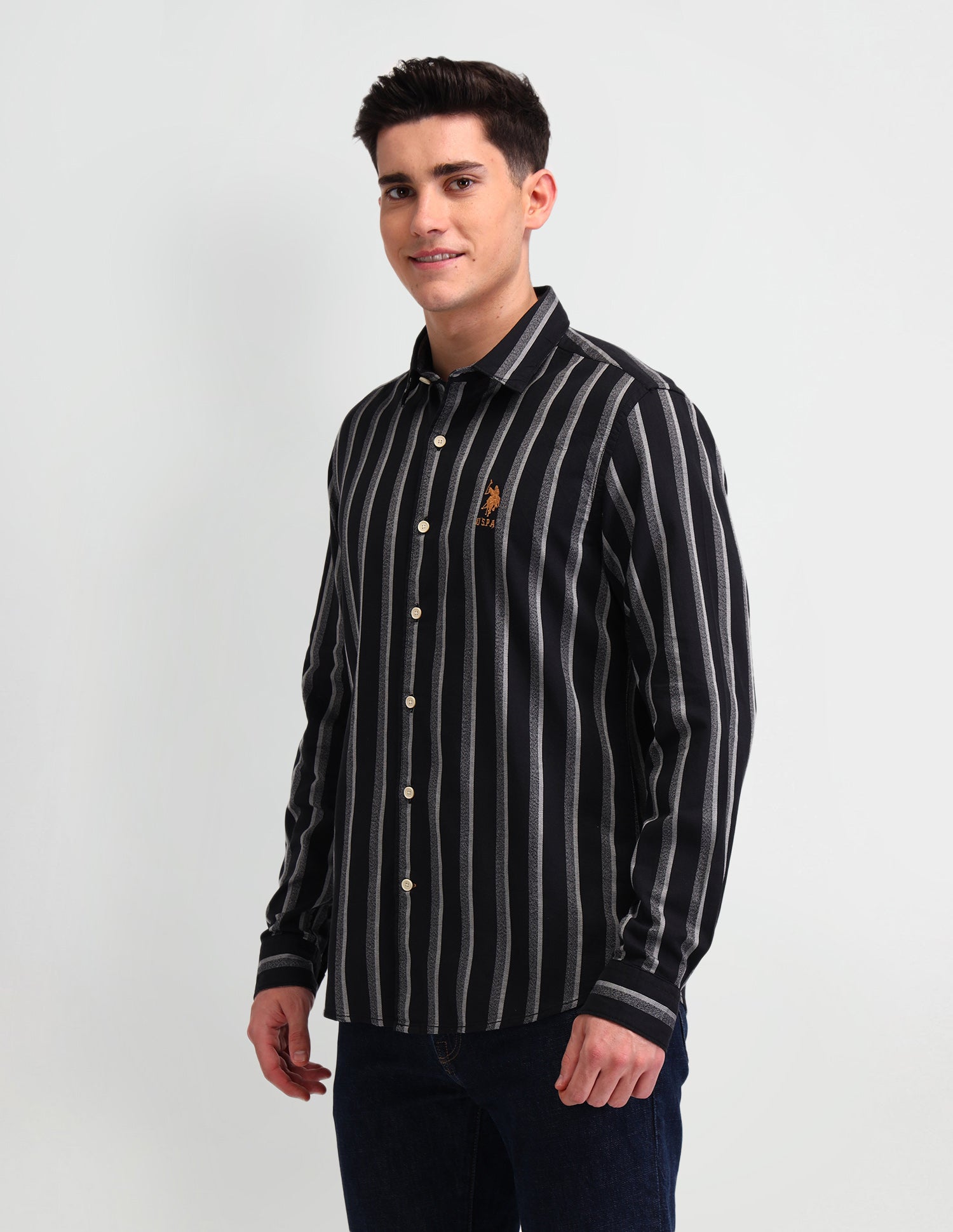 Vertical Striped Slim Fit Shirt Black - U.S. Polo Assn. India | Large