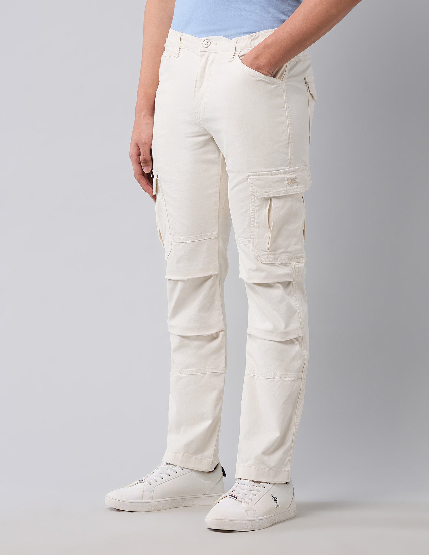 Straight Fit Pure Cotton Cargos White - U.S. Polo Assn. India | Large