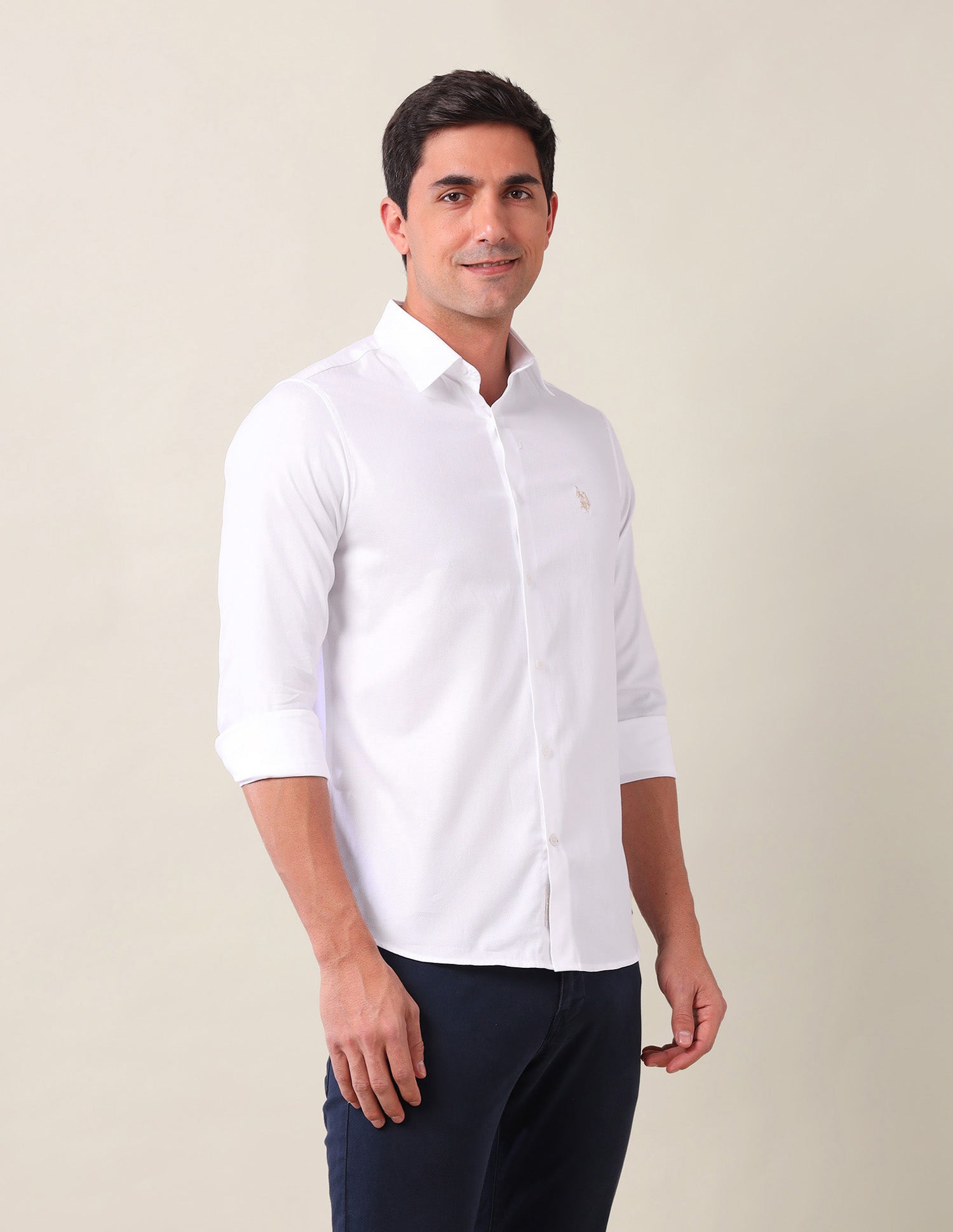 Solid Dobby Shirt White - U.S. Polo Assn. India | Large