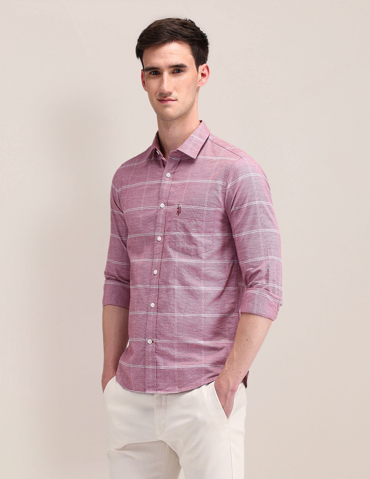 Tailored Fit Checked Shirt Red - U.S. Polo Assn. India | Large