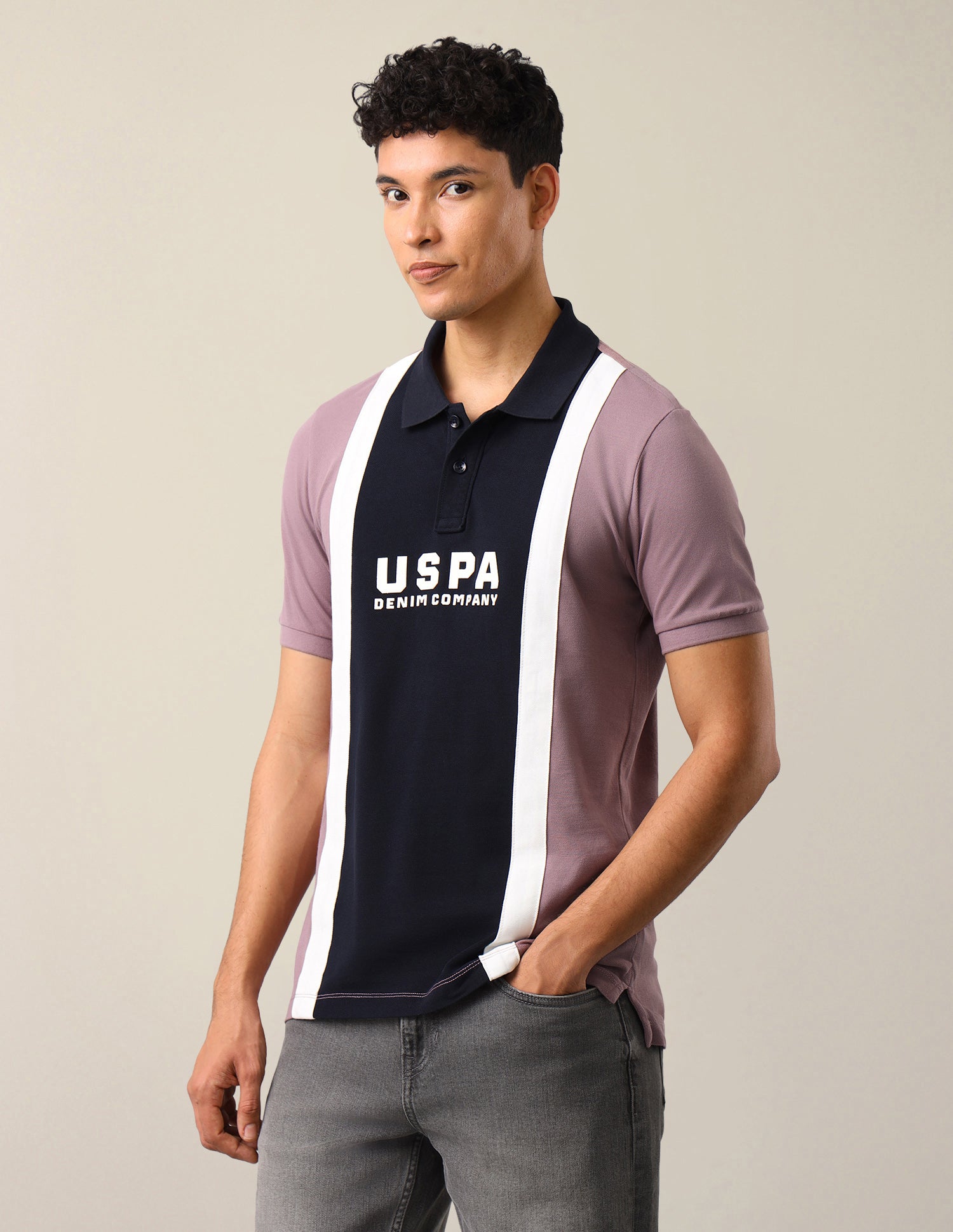Colourblocked Slim Fit Polo Shirt Dark Pink - U.S. Polo Assn. India | Large