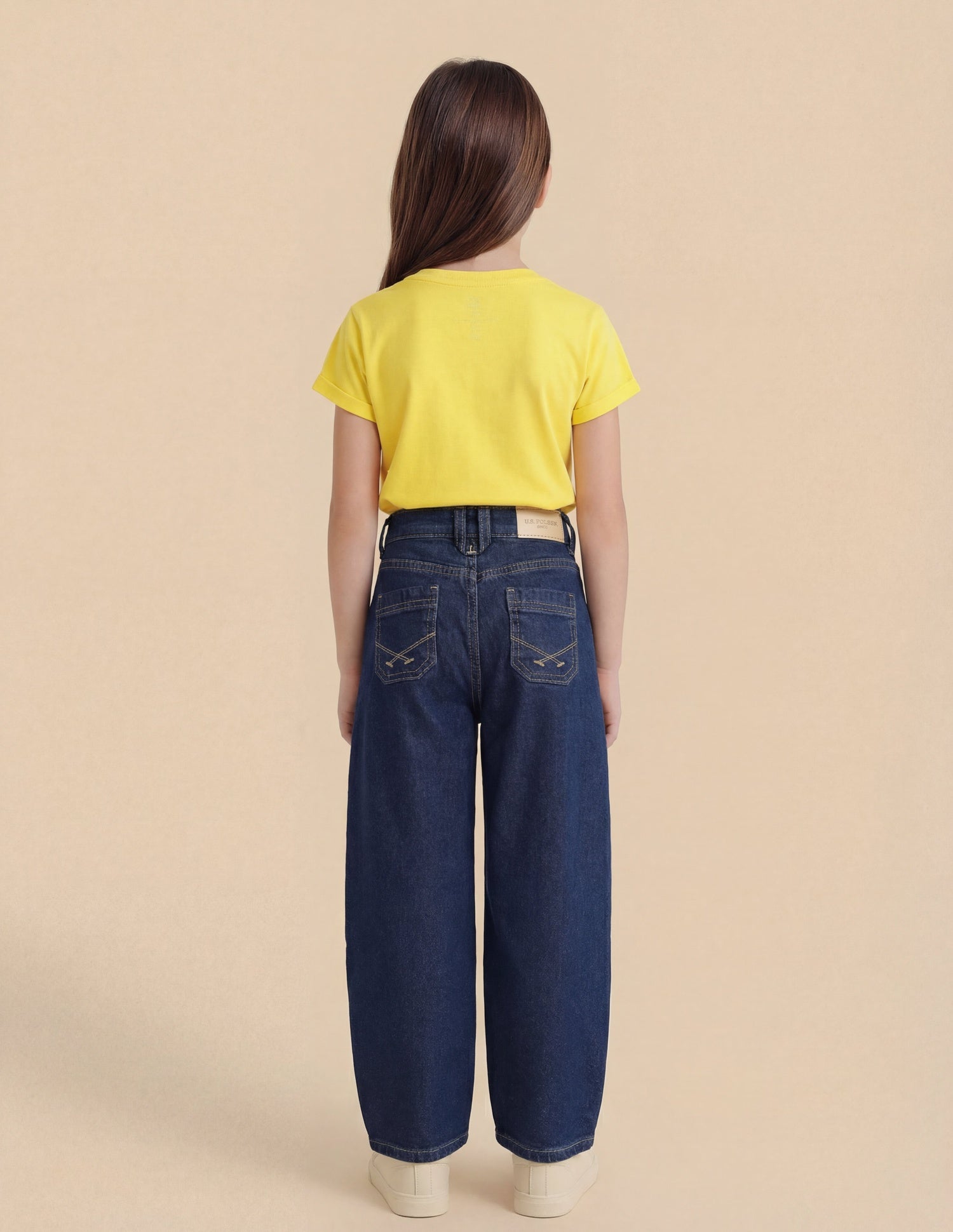 Girls Rinsed Barrel Fit Jeans Dark Blue - U.S. Polo Assn. India | Large