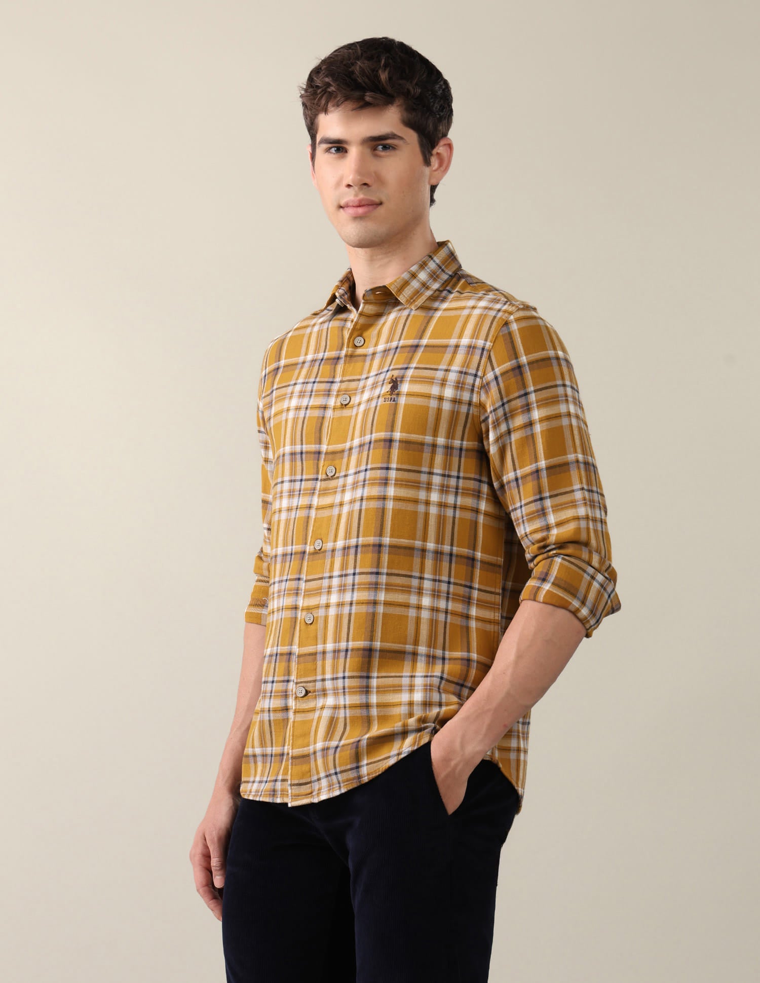 Twill Plaid Checked Shirt Yellow - U.S. Polo Assn. India | Large