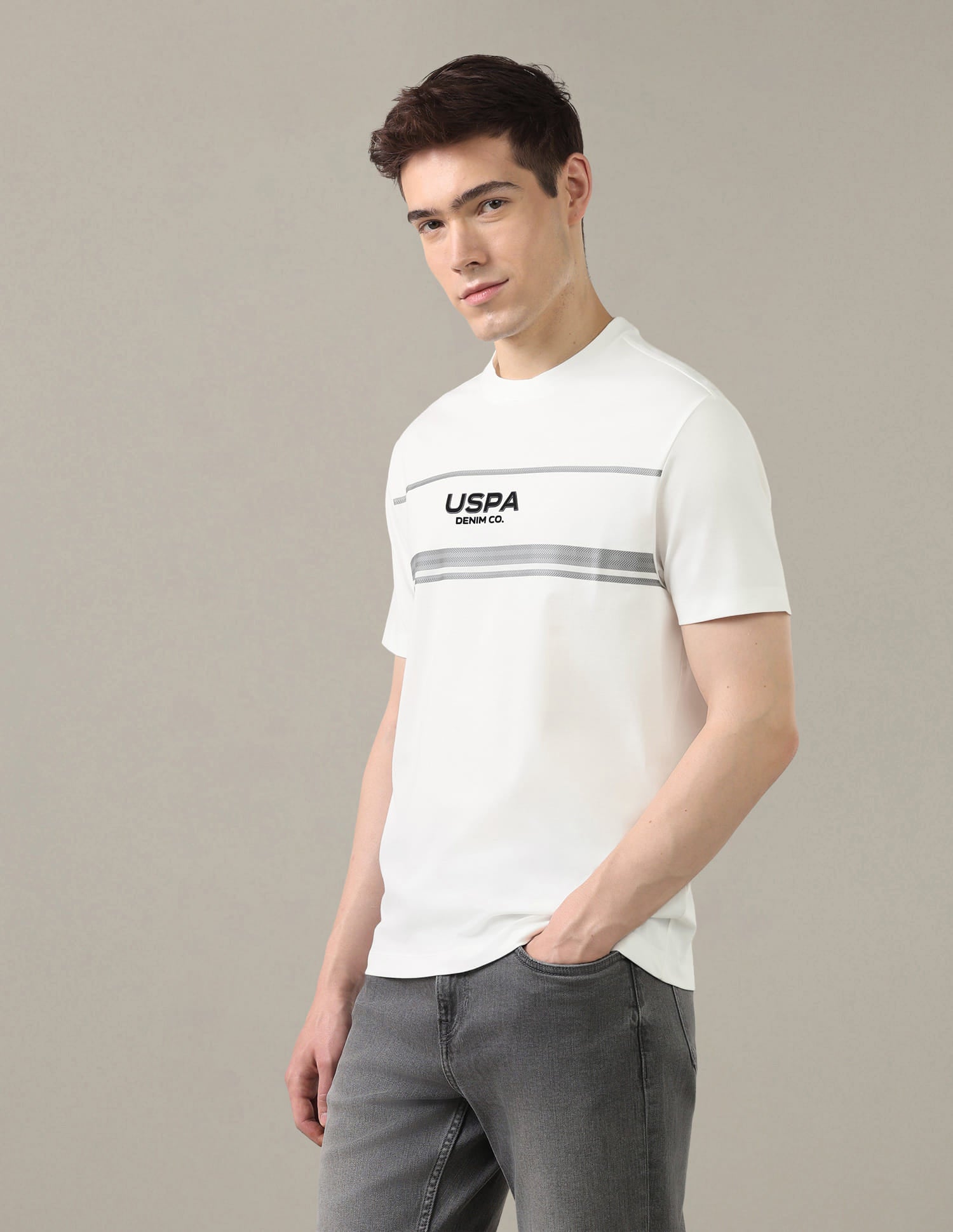 Brand Printed Slim Fit T-Shirt White - U.S. Polo Assn. India | Large