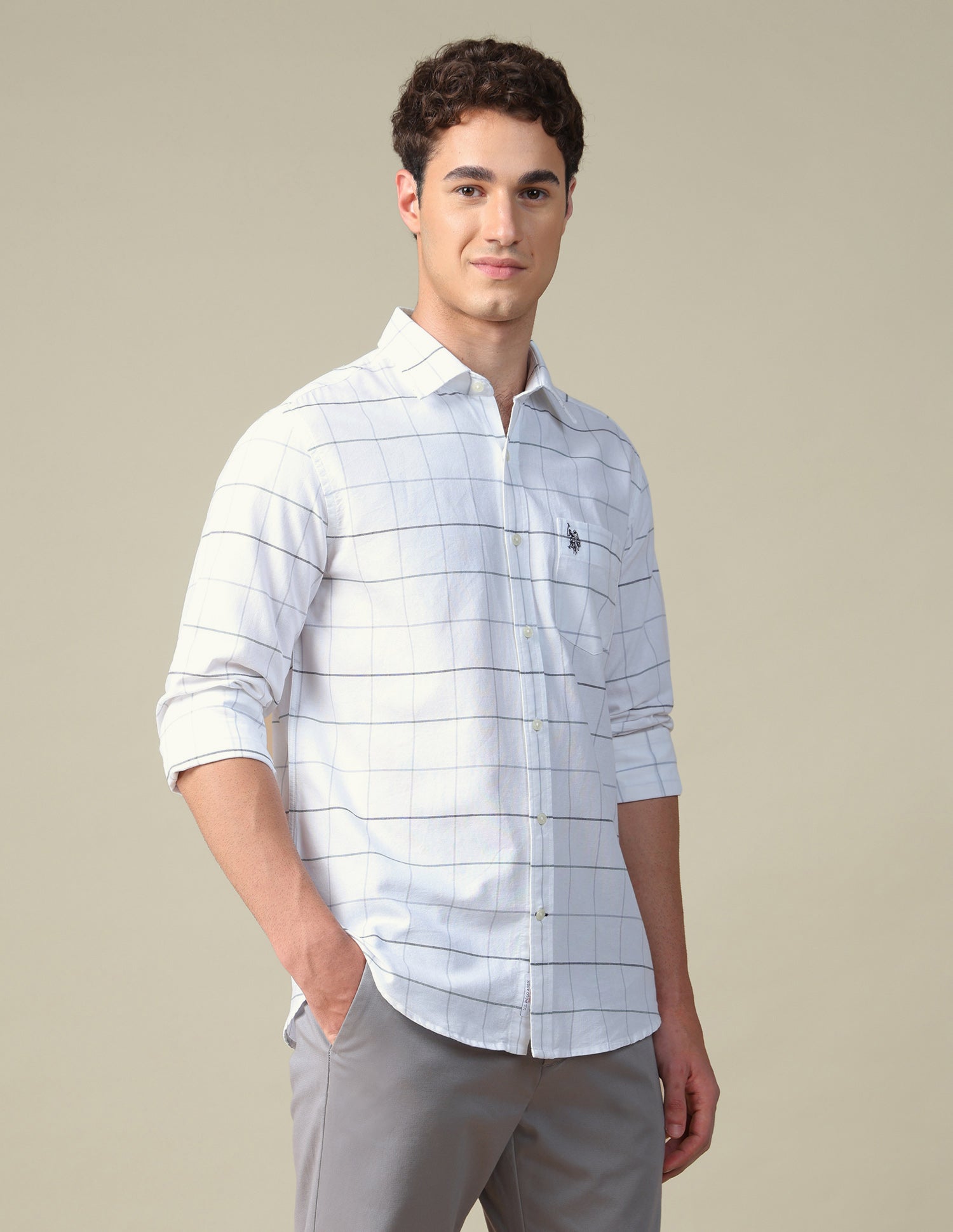 Windowpane Checked Oxford Shirt Grey - U.S. Polo Assn. India | Large