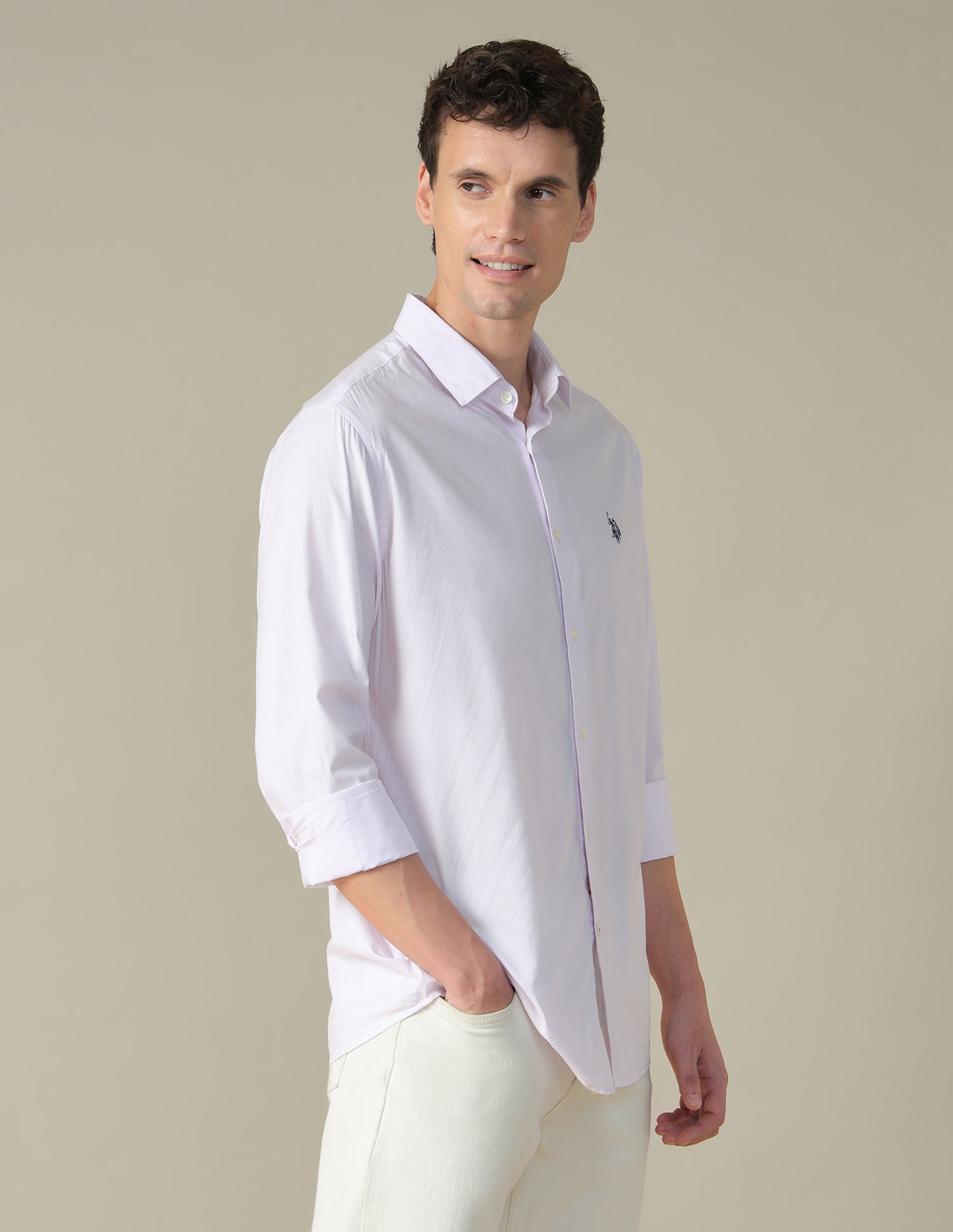 Vertical Striped Tailored Fit Shirt Lavender - U.S. Polo Assn. India | Large