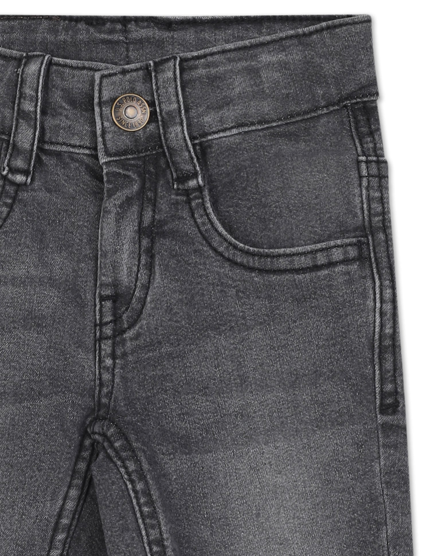 Boys Grey Mid Rise Slim Fit Stone Wash Shorts Grey - U.S. POLO ASSN. | Large