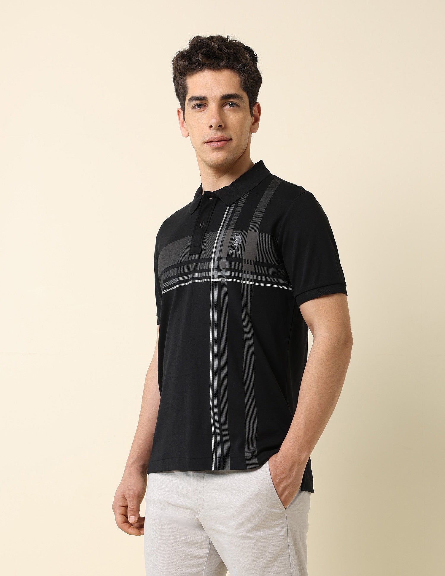 Checked Modern Monochrome Polo Shirt Black - U.S. Polo Assn. India | Large